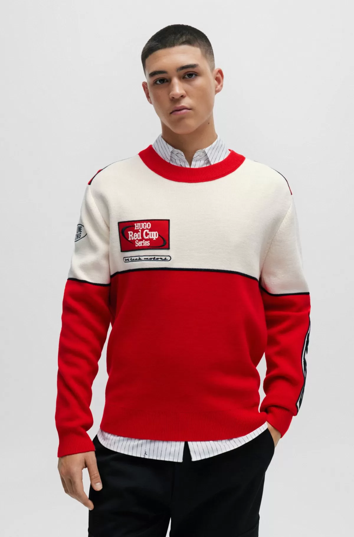 HUGO BOSS Sweater Med Colour Blocking Og Racerinspirerede Mærker Rød New