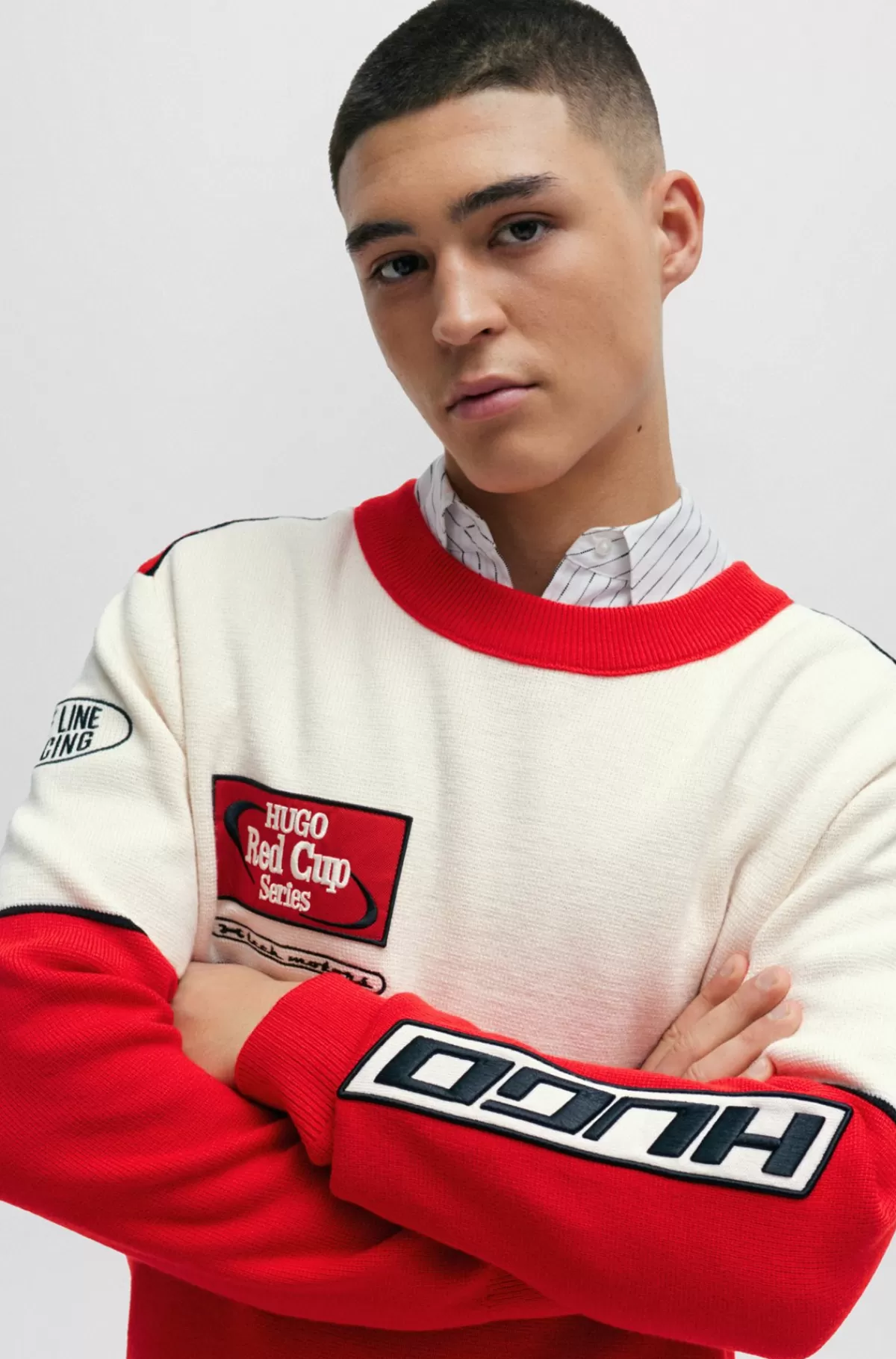 HUGO BOSS Sweater Med Colour Blocking Og Racerinspirerede Mærker Rød New