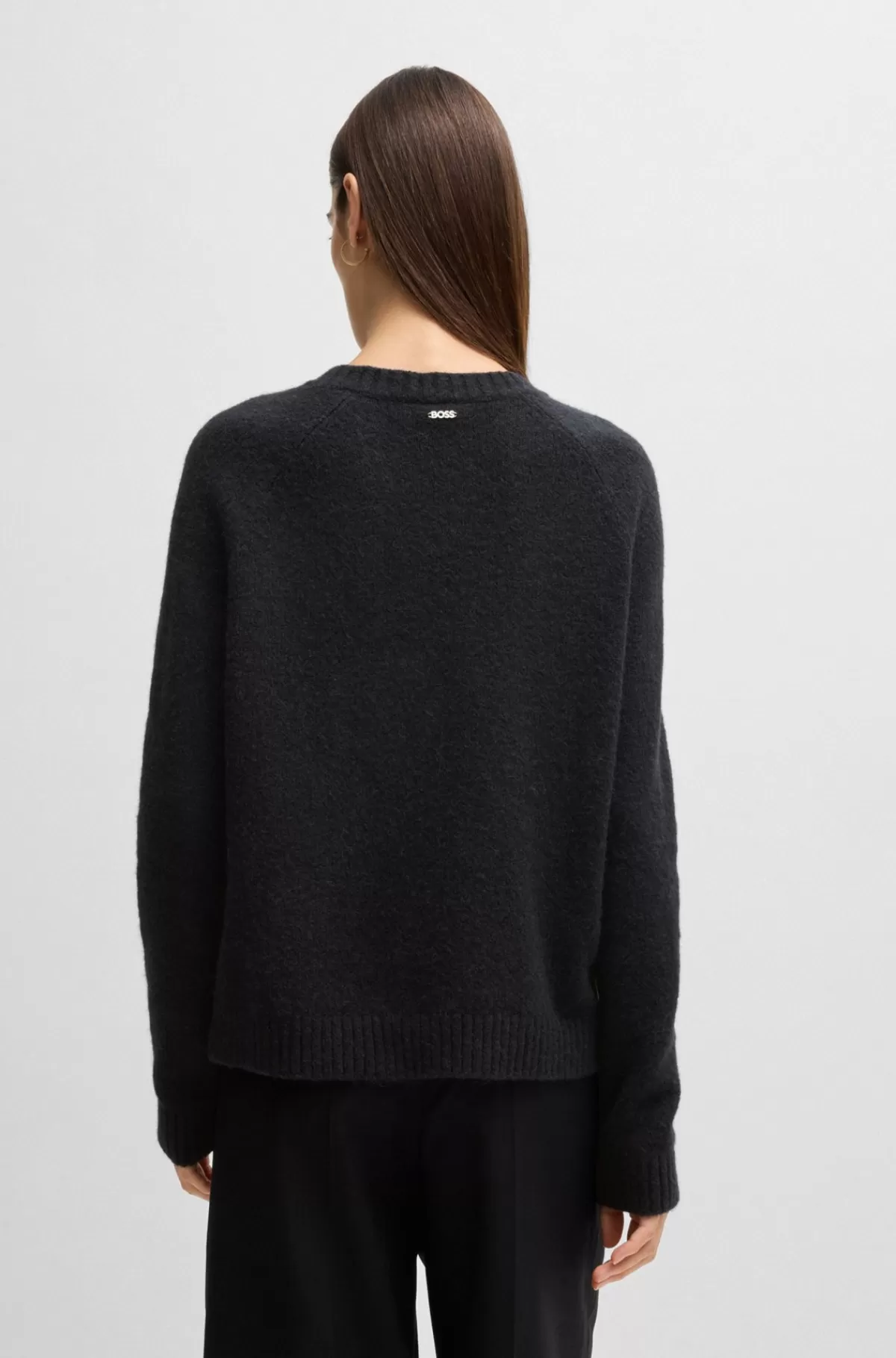 HUGO BOSS Sweater Med Crew Neck I Stof Med Stræk Sort New