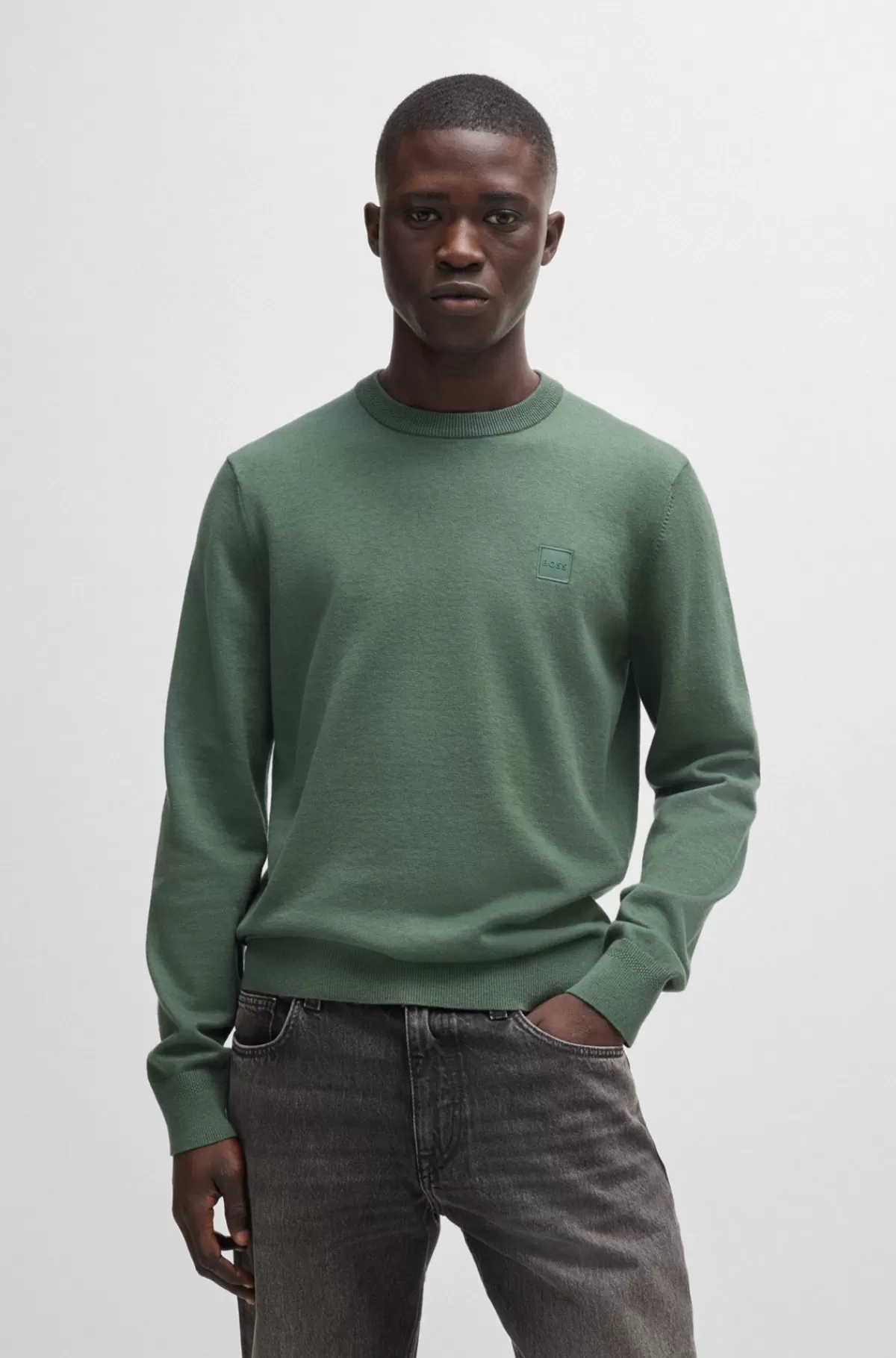HUGO BOSS Sweater Med Crew Neck Og Logo I Bomuld Og Kashmir Grøn Online