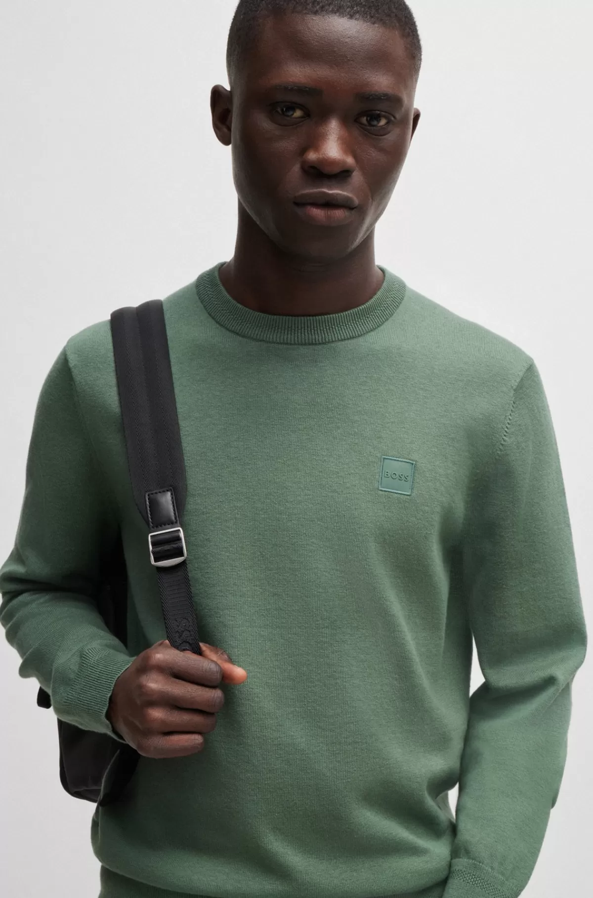 HUGO BOSS Sweater Med Crew Neck Og Logo I Bomuld Og Kashmir Grøn Online