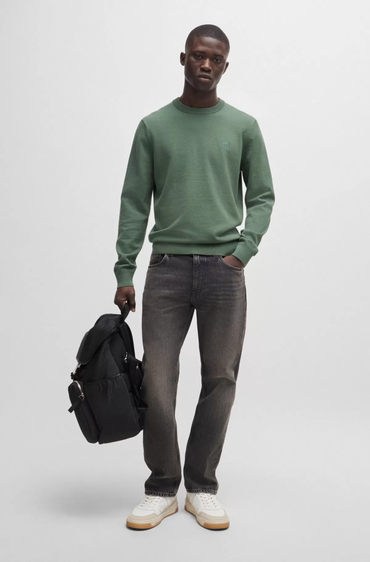 HUGO BOSS Sweater Med Crew Neck Og Logo I Bomuld Og Kashmir Grøn Online