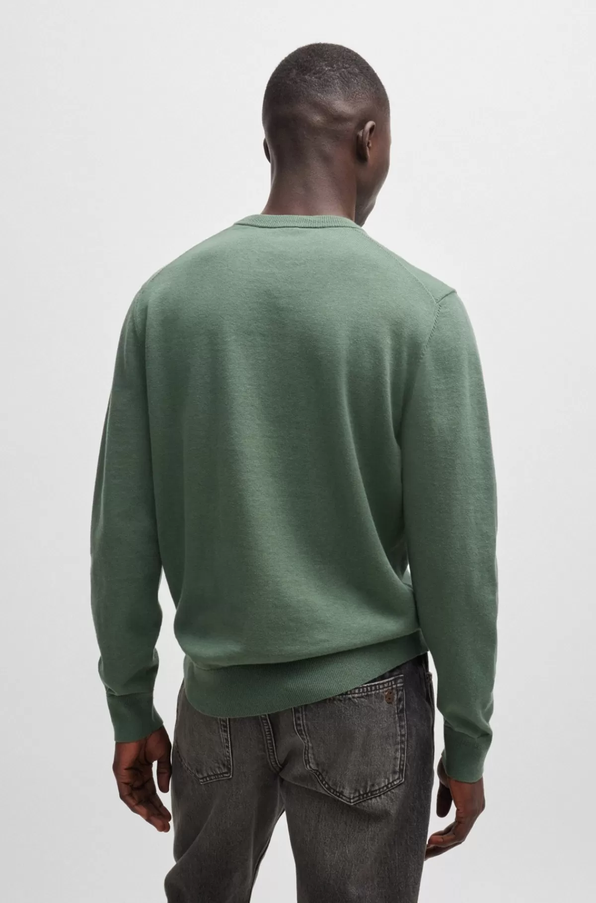HUGO BOSS Sweater Med Crew Neck Og Logo I Bomuld Og Kashmir Grøn Online