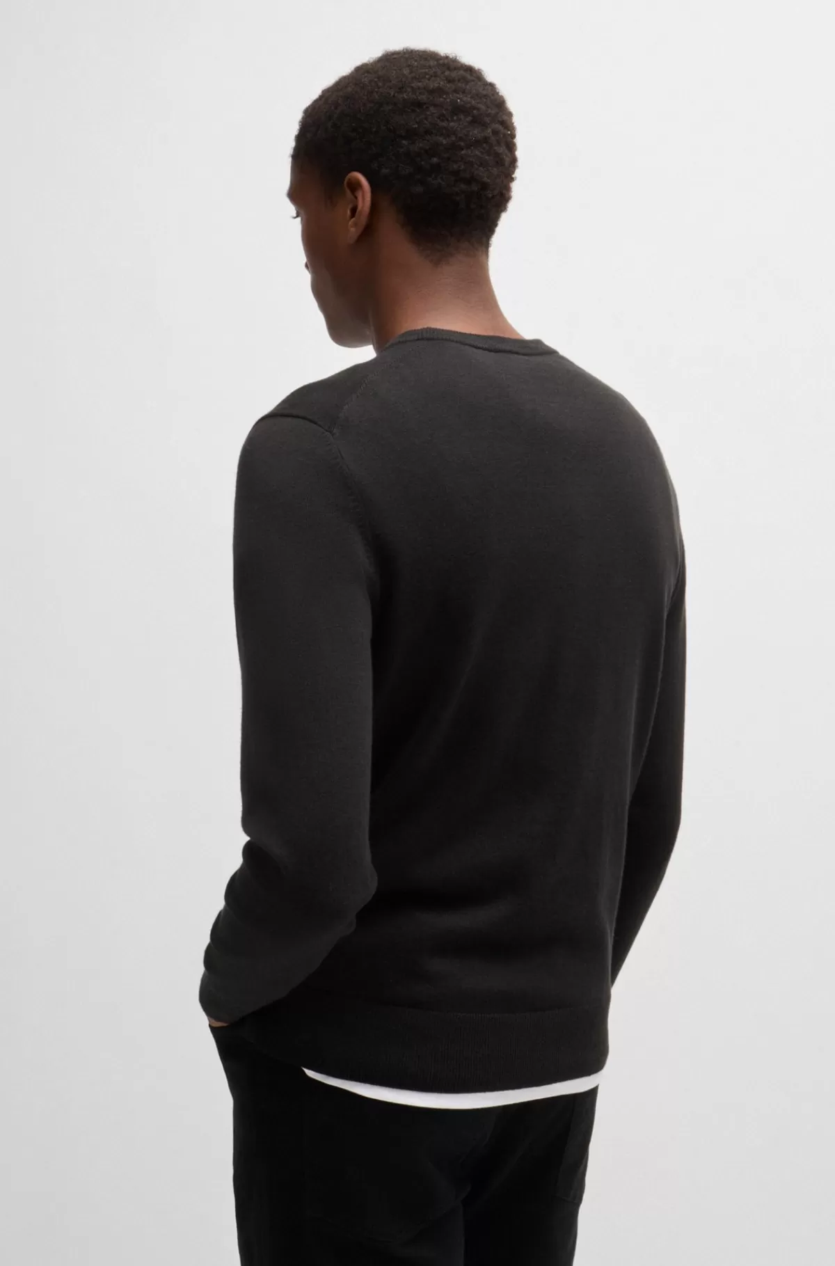 HUGO BOSS Sweater Med Crew Neck Og Logo I Bomuld Og Kashmir Sort Best Sale