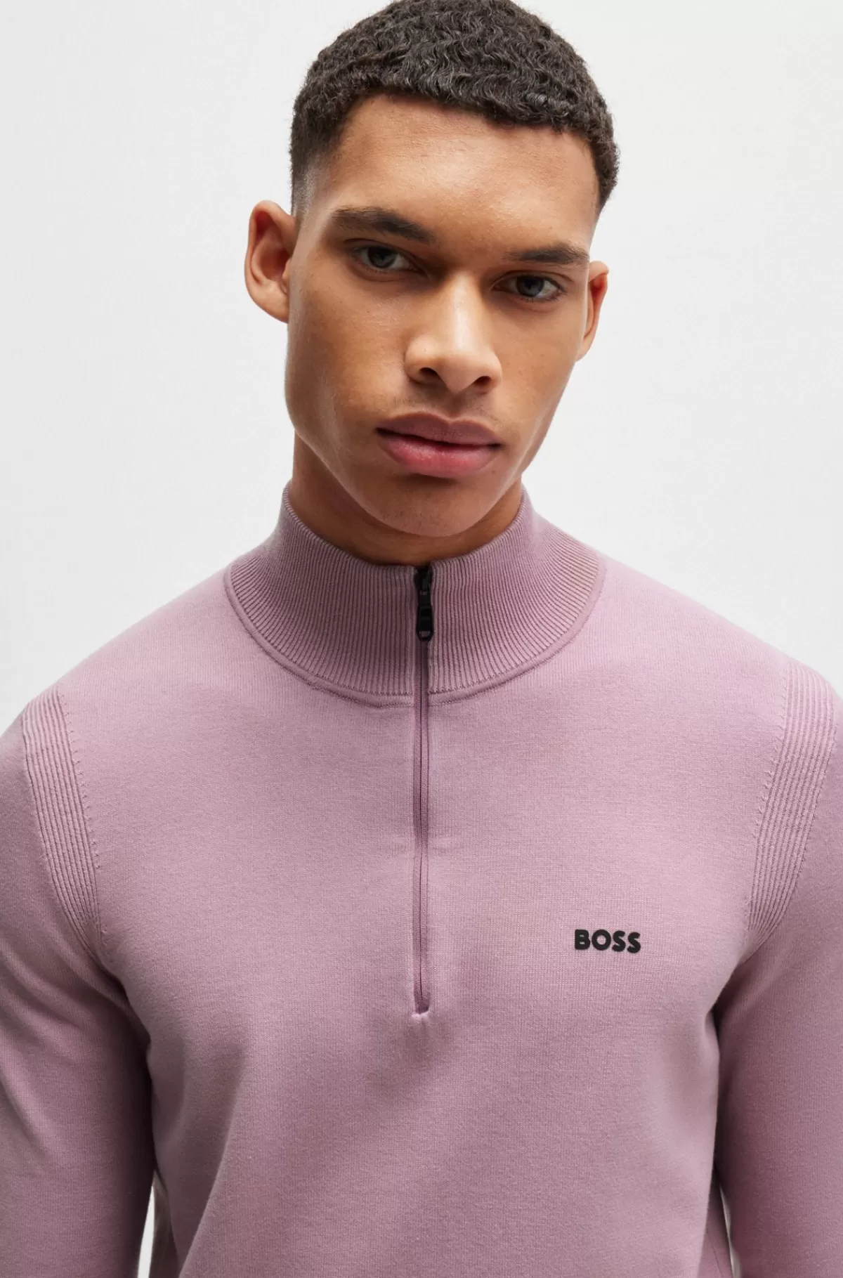 HUGO BOSS Sweater Med Lynlås I Halsen I Bomuldsblanding Med Logoprint Lys pink Hot