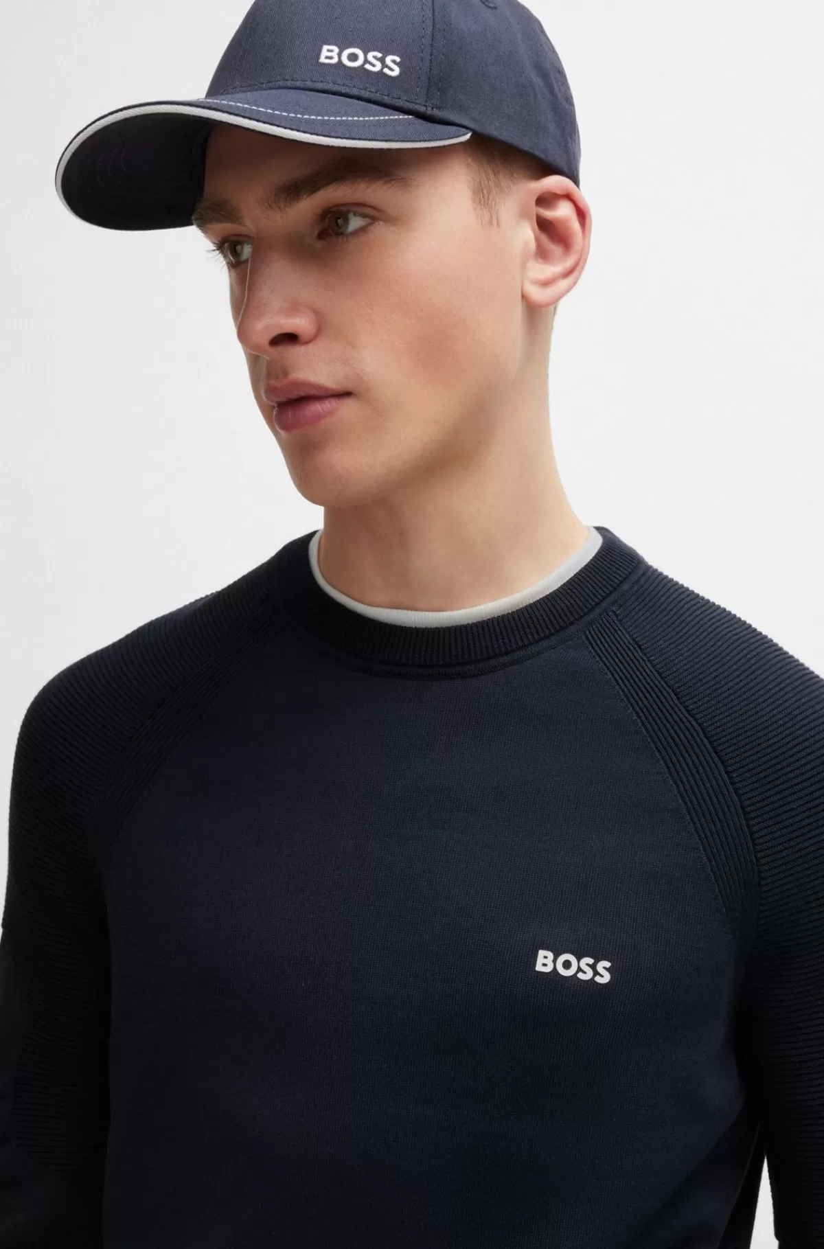 HUGO BOSS Sweater Med Regular Fit I Bomuldsblanding Med Logodetalje Mørkeblå Flash Sale