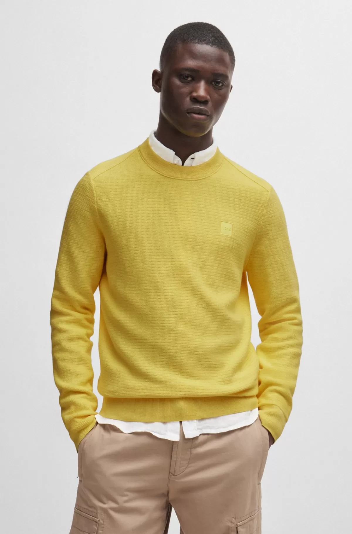 HUGO BOSS Sweater Med Rear Fit I Bomuldskashmir Og Med Logomærke Gul Fashion