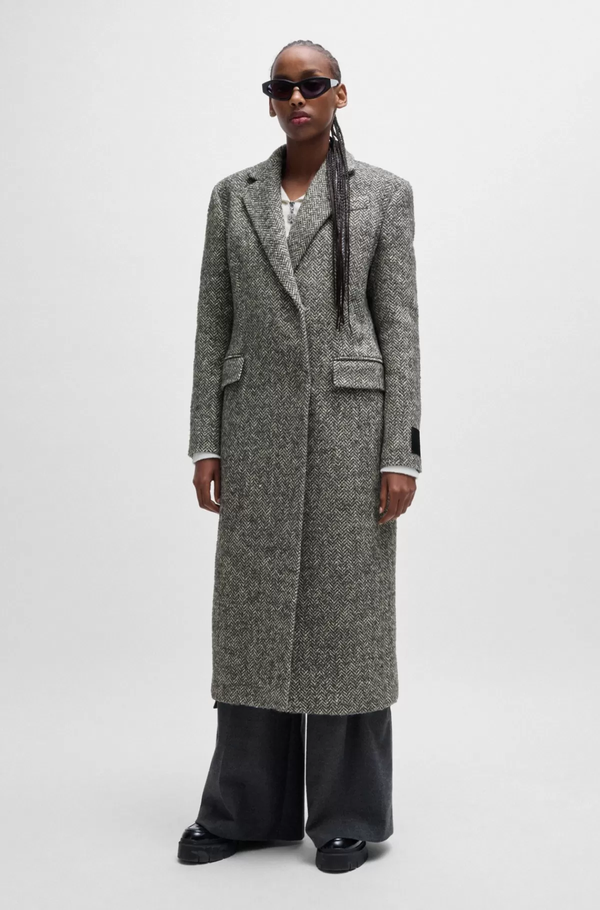 HUGO BOSS Sweater Med Regular Fit Og Sildebensstruktur Grå mønstret Flash Sale