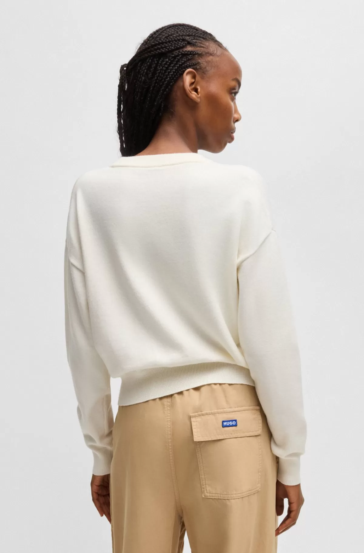 HUGO BOSS Sweater Med Relaxed Fit Og Crew Neck Samt Glitterlogo Naturlig Fashion