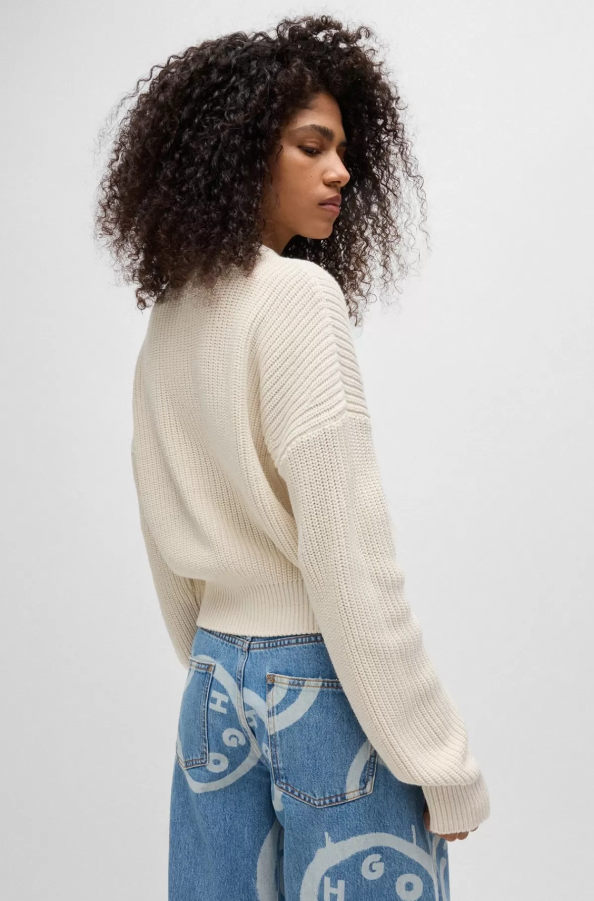 HUGO BOSS Sweater Med Relaxed Fit Og Happy HUGO Logo Naturlig Hot