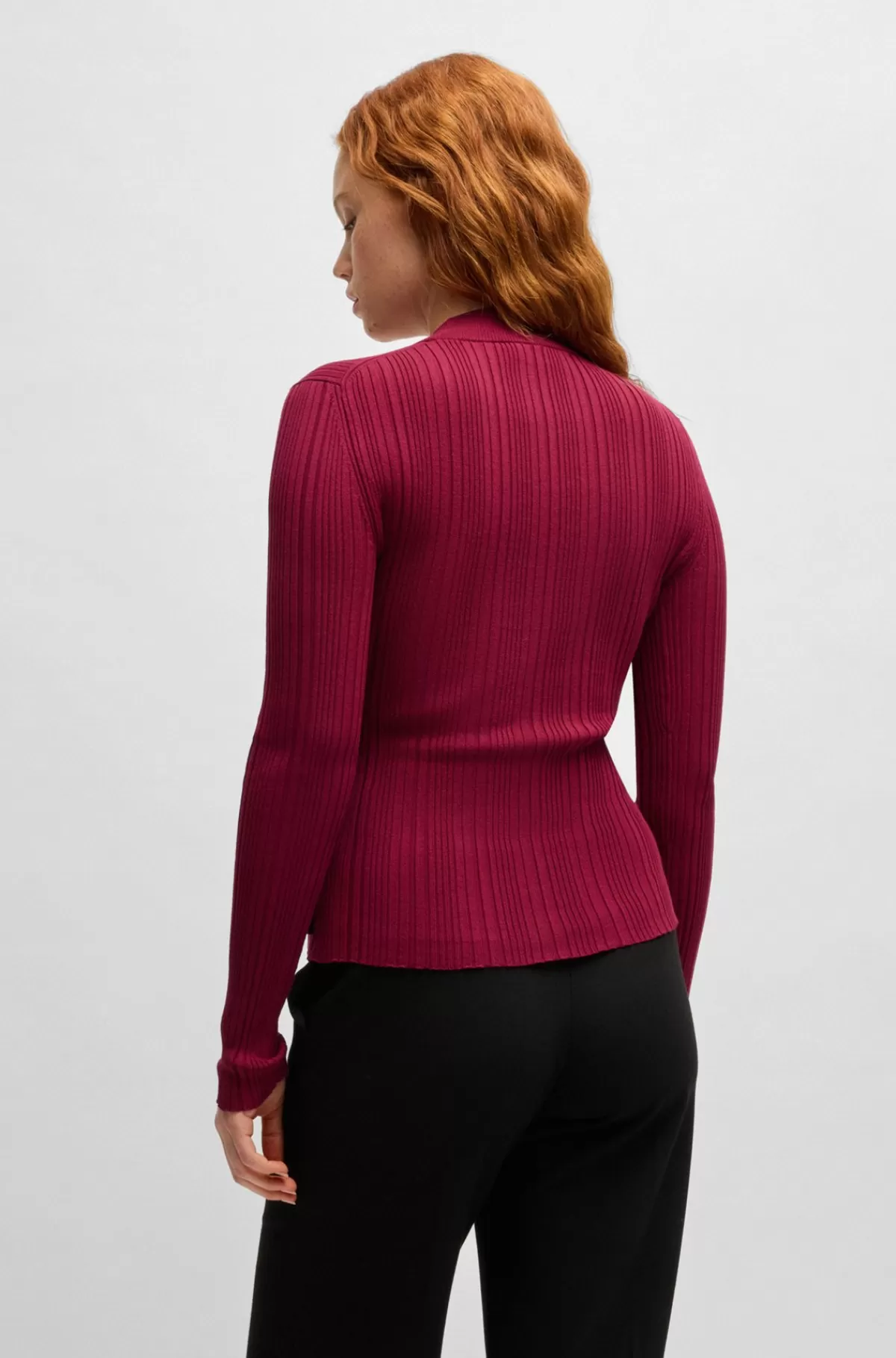 HUGO BOSS Sweater Med Slim Fit Og Ribstruktur Mørkerød Fashion