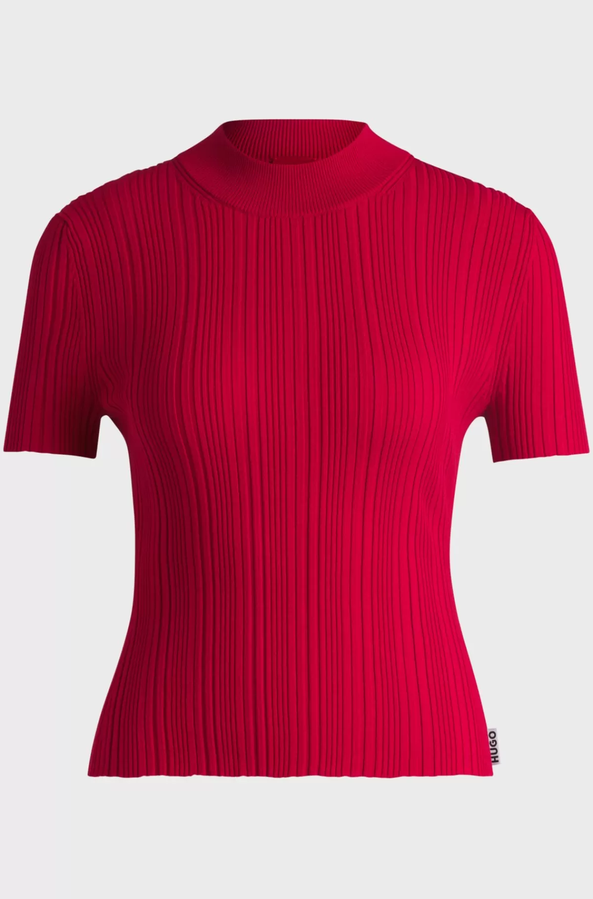 HUGO BOSS Sweater Med Uregelmæssig Ribstrikket Struktur Og Høj Hals Rød Shop