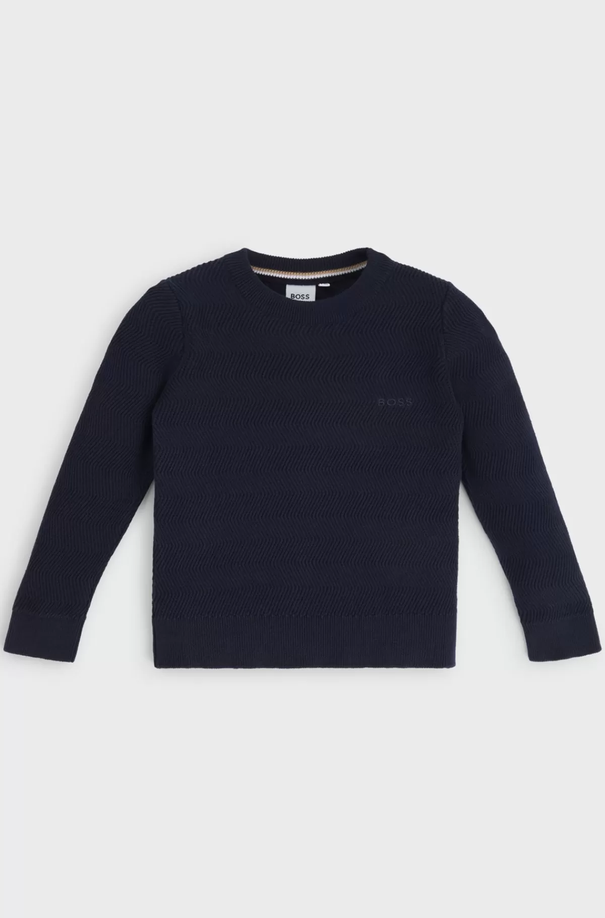 HUGO BOSS Sweater Til Børn I Bomuld Med Jacquardmønster Mørkeblå New