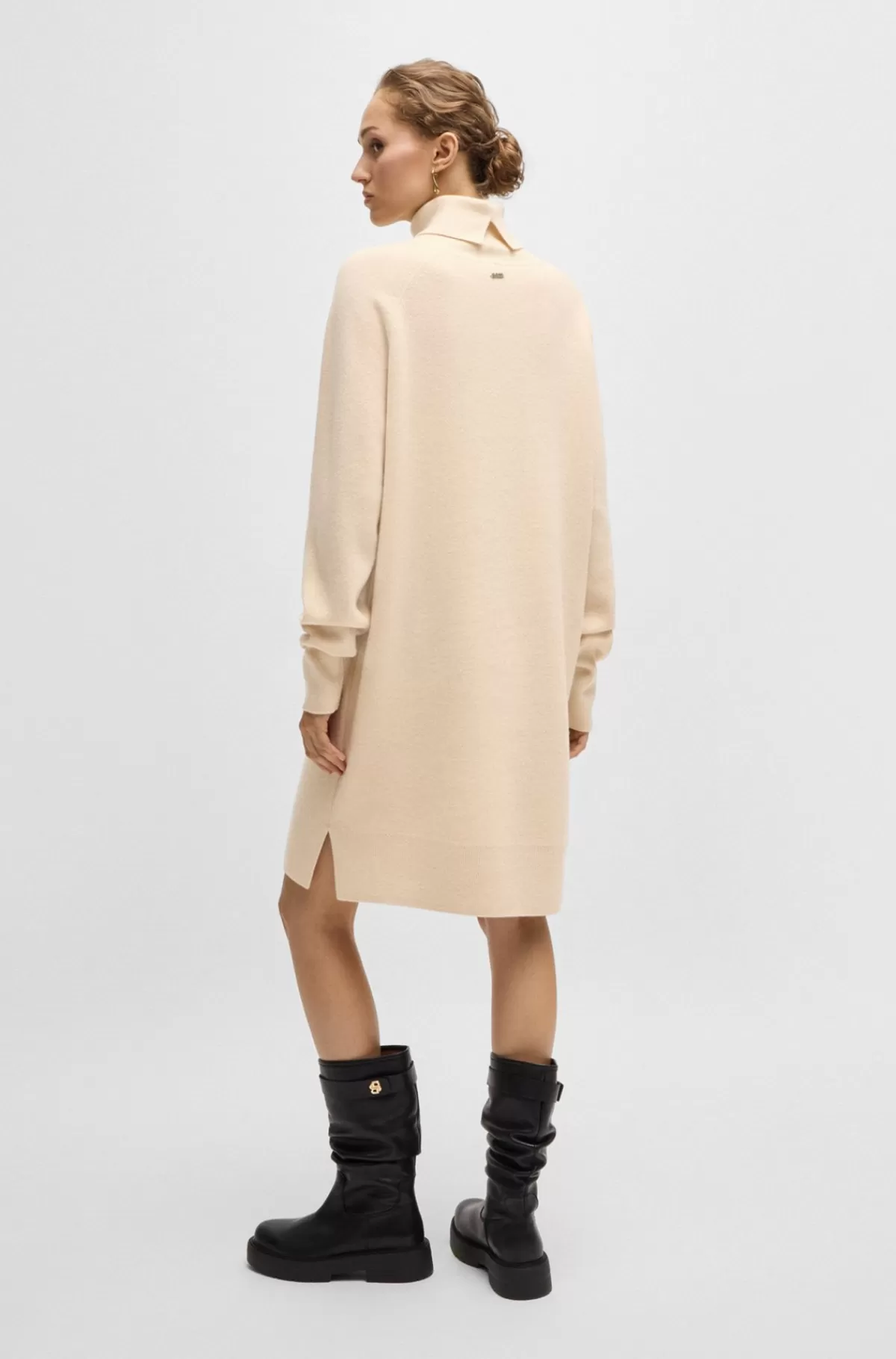 HUGO BOSS Sweaterkjole Med Rullekrave I Ny Uld Og Kashmir Lysegul Hot
