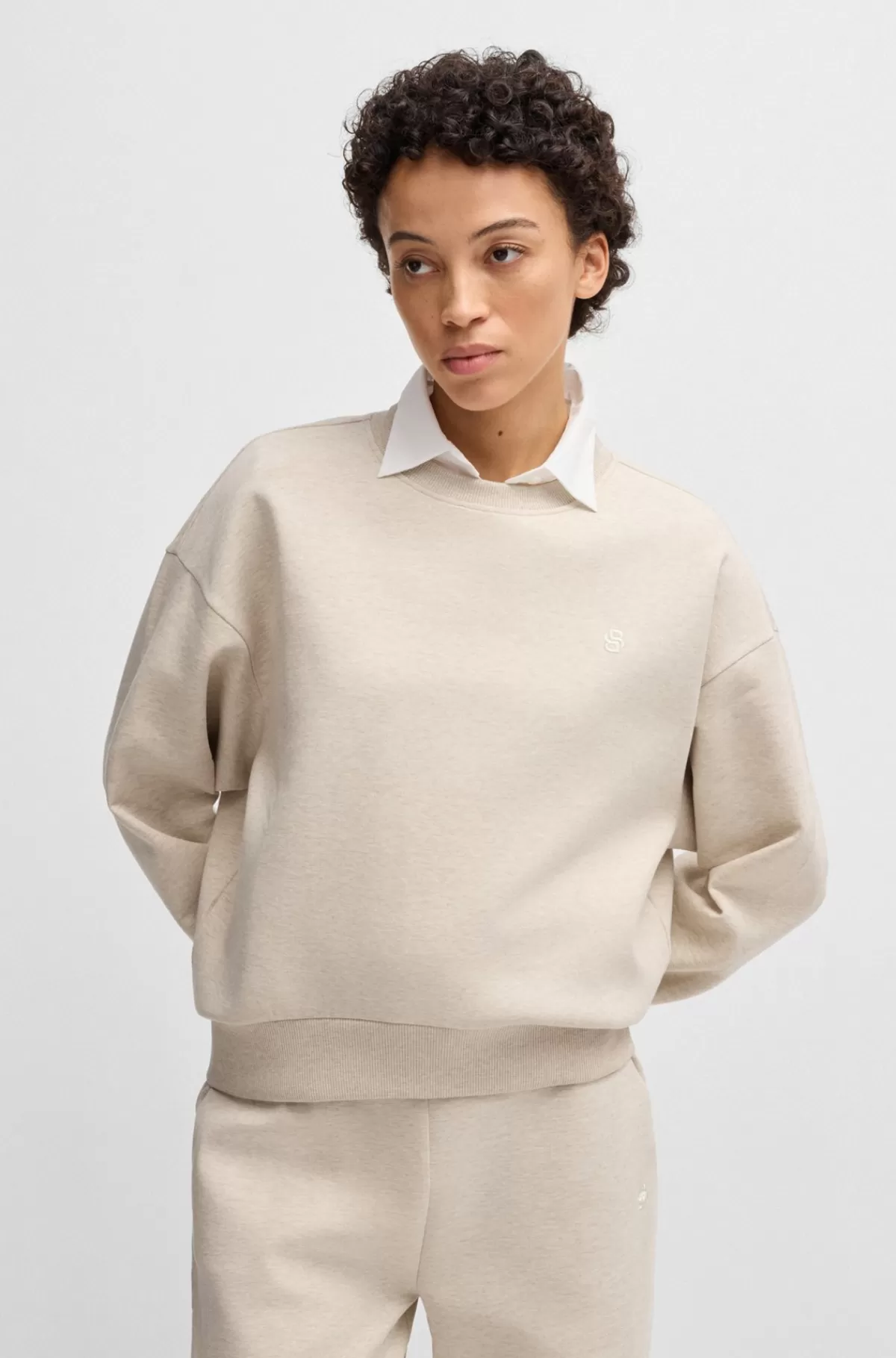 HUGO BOSS Sweatshirt Af Bomuldsblanding Med Dobbelt B-monogram Naturlig Shop