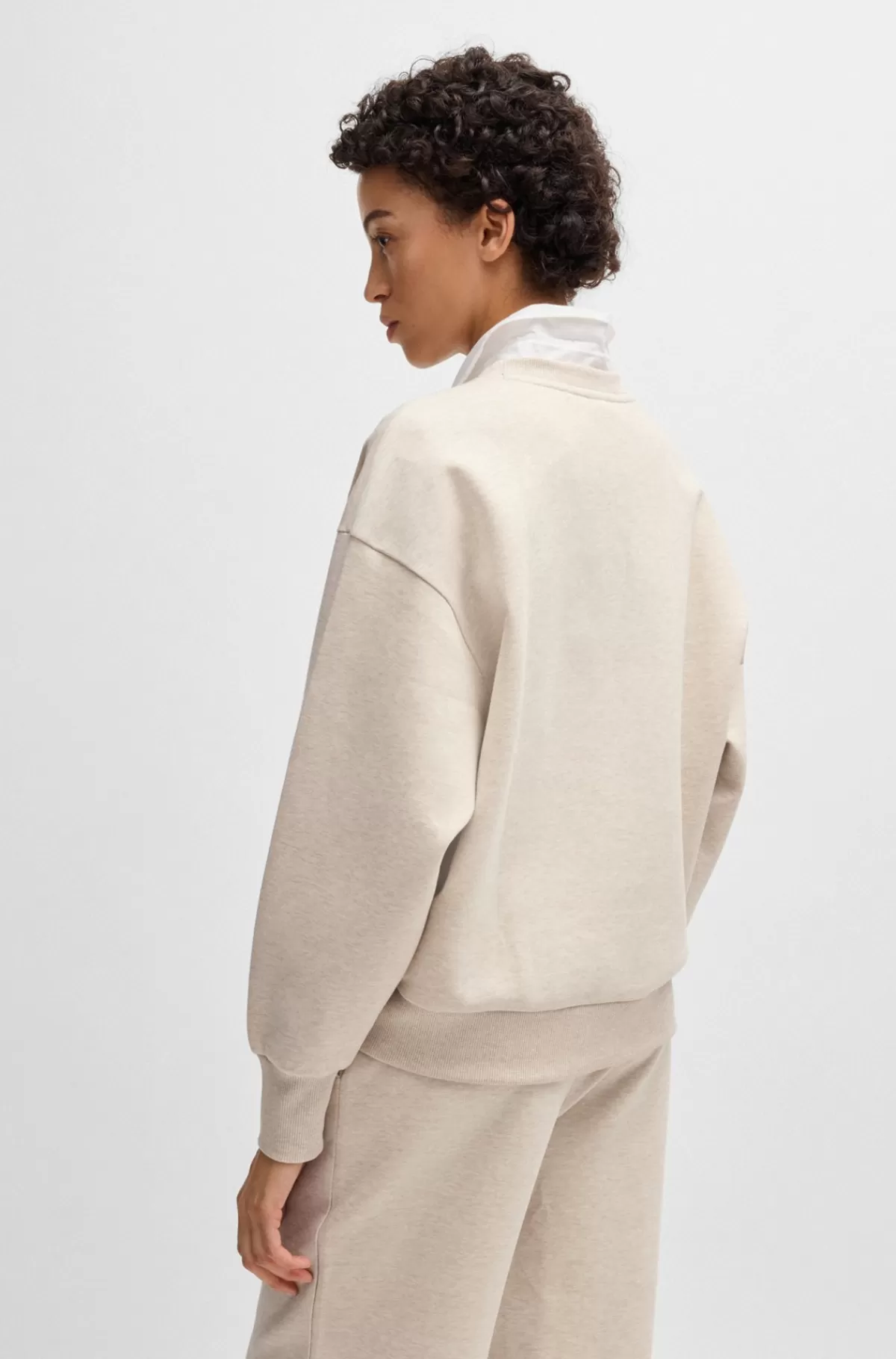 HUGO BOSS Sweatshirt Af Bomuldsblanding Med Dobbelt B-monogram Naturlig Shop