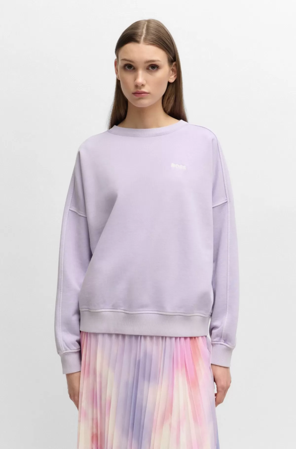HUGO BOSS Sweatshirt I Bomuld Med Logo Og Rund Hals Lyslilla Cheap