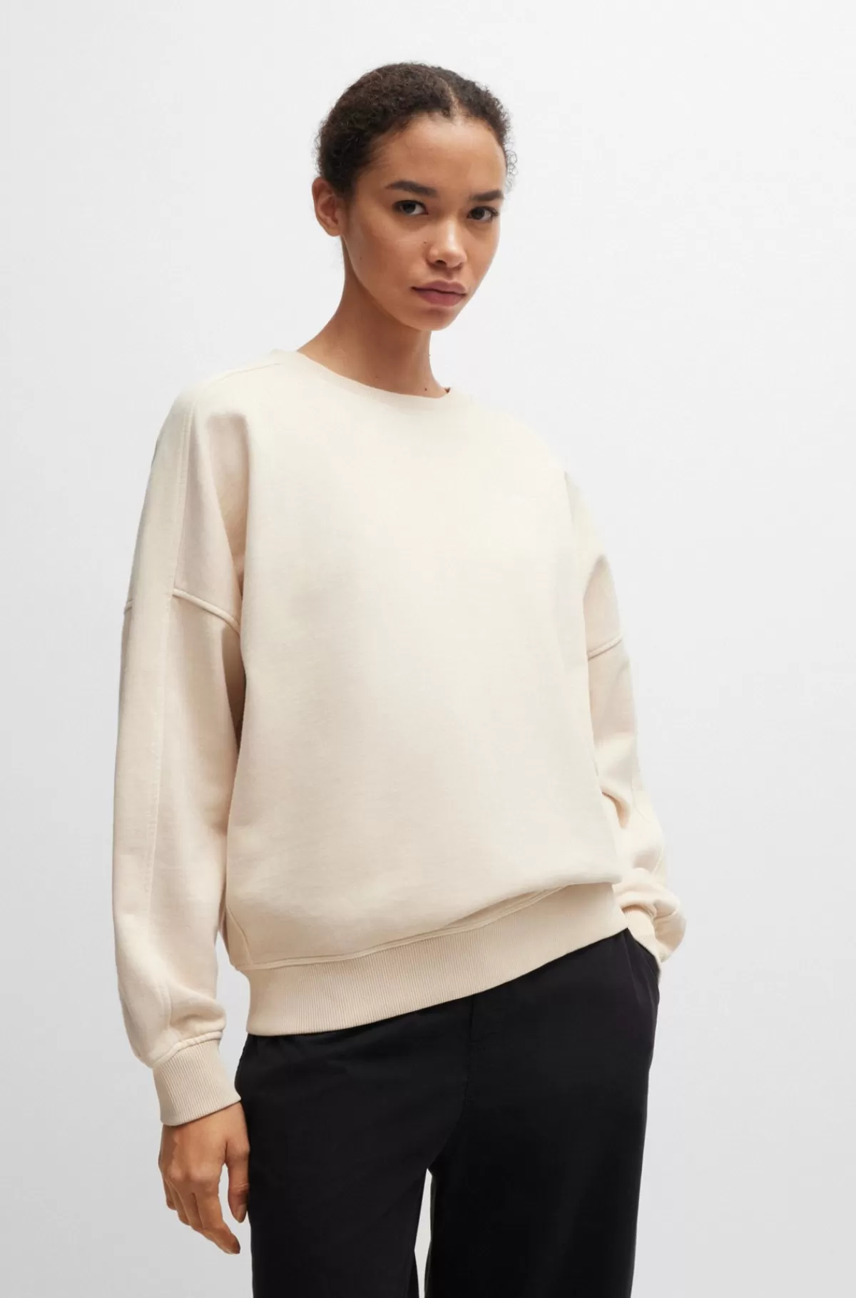 HUGO BOSS Sweatshirt I Bomuld Med Logo Og Rund Hals Lys beige Fashion