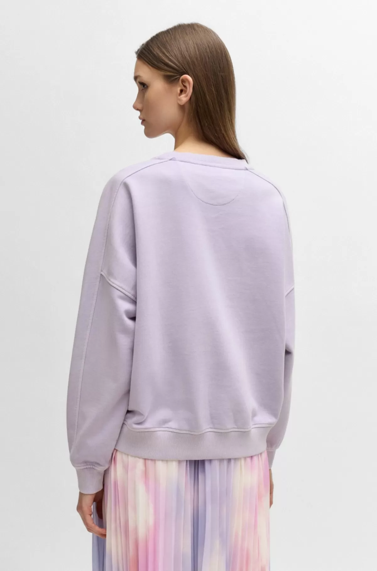 HUGO BOSS Sweatshirt I Bomuld Med Logo Og Rund Hals Lyslilla Cheap