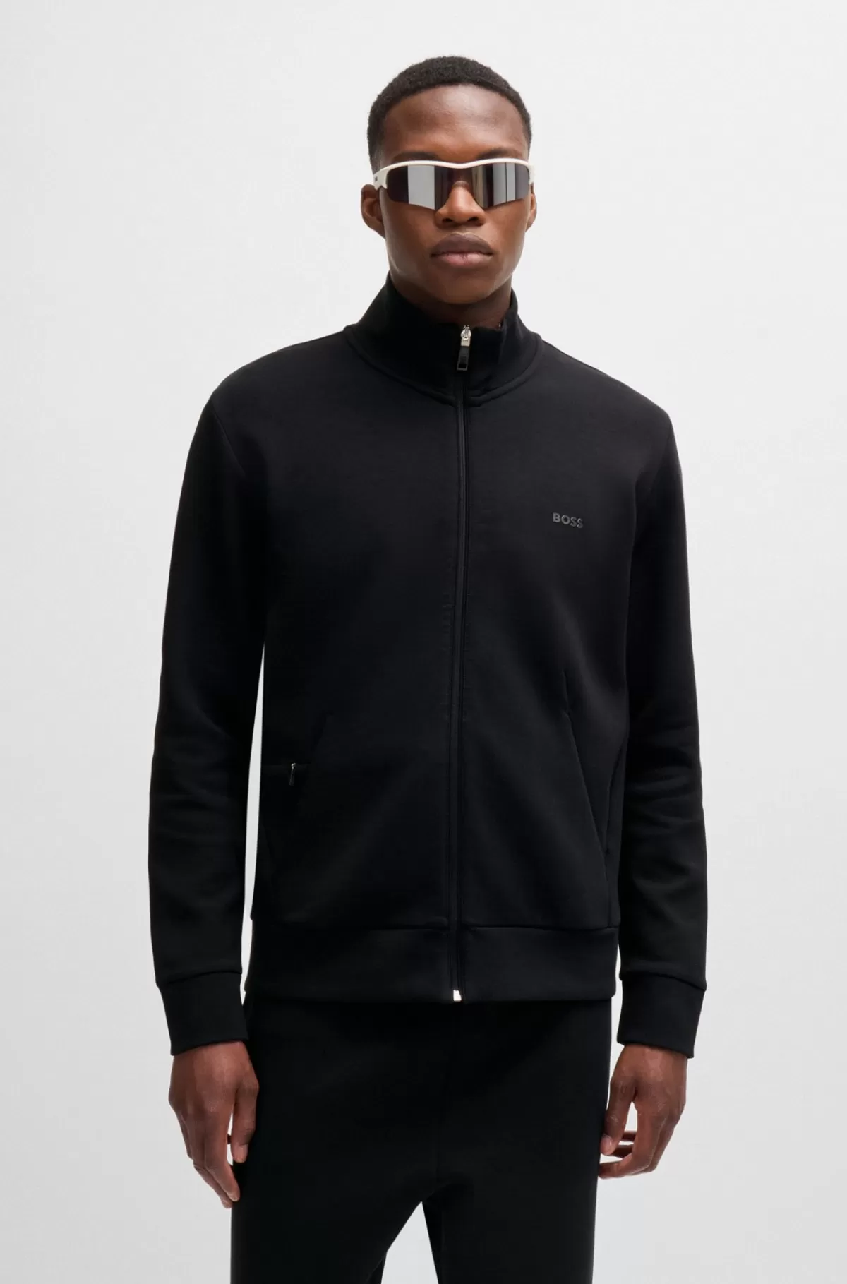 HUGO BOSS Sweatshirt I Bomuld Med Lynlås Og Skjult Lomme Sort Cheap
