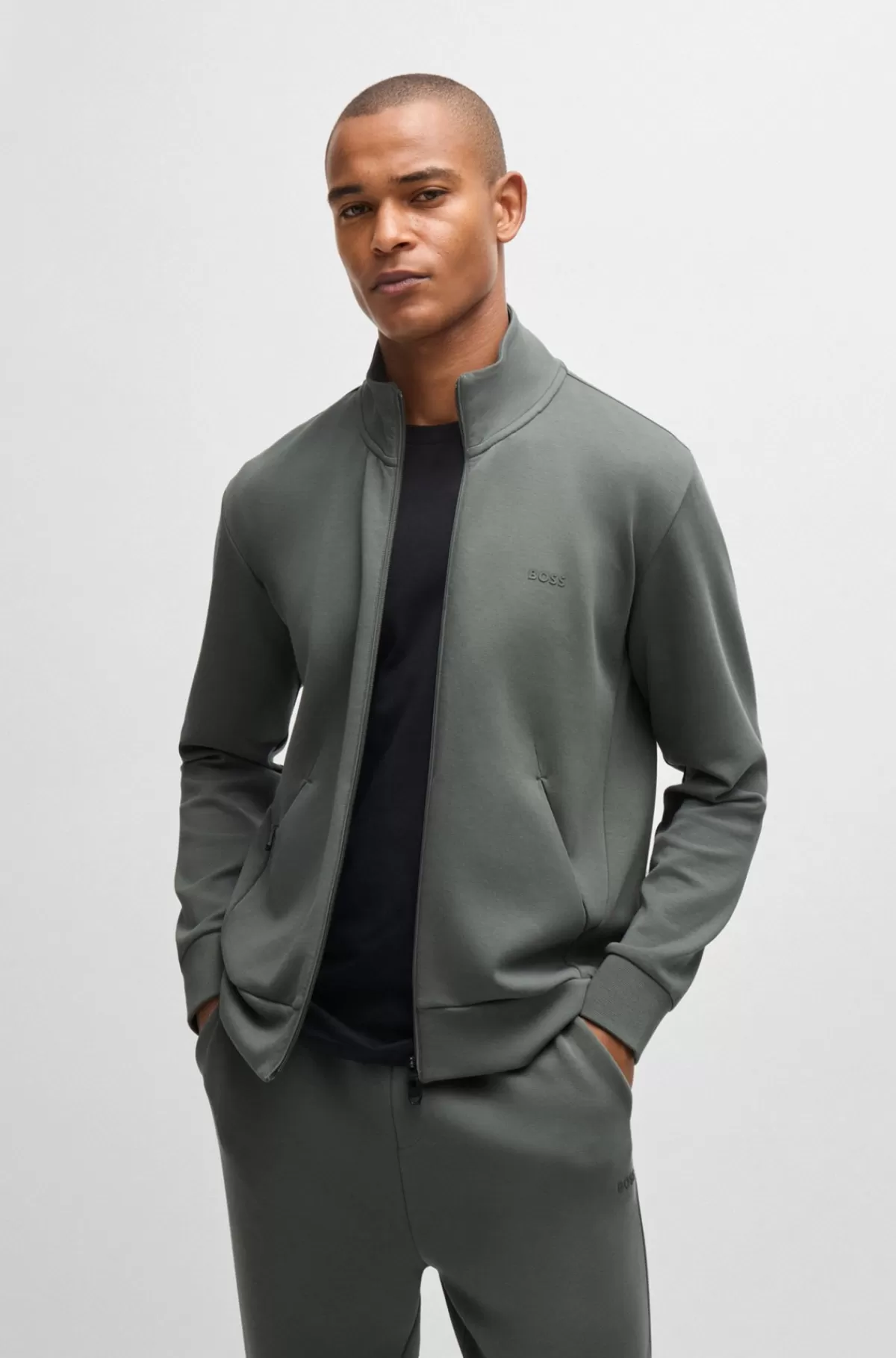 HUGO BOSS Sweatshirt I Bomuld Med Lynlås Og Skjult Lomme Grå Best