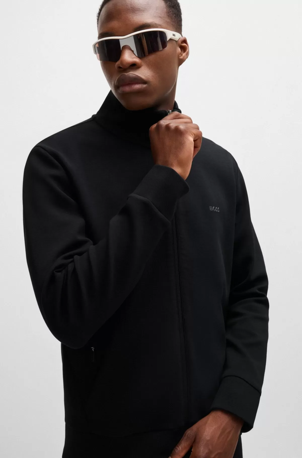 HUGO BOSS Sweatshirt I Bomuld Med Lynlås Og Skjult Lomme Sort Cheap
