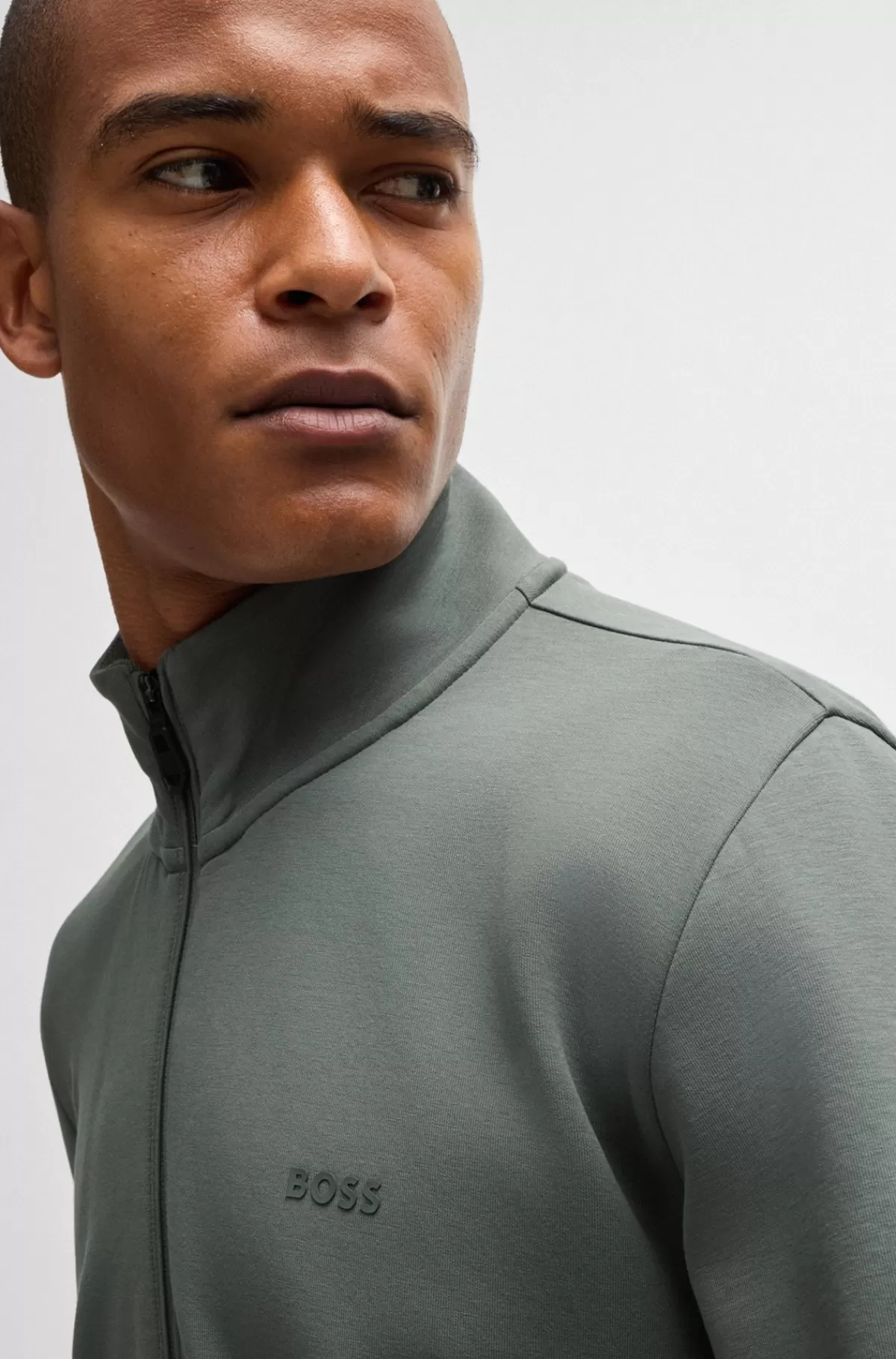 HUGO BOSS Sweatshirt I Bomuld Med Lynlås Og Skjult Lomme Grå Best