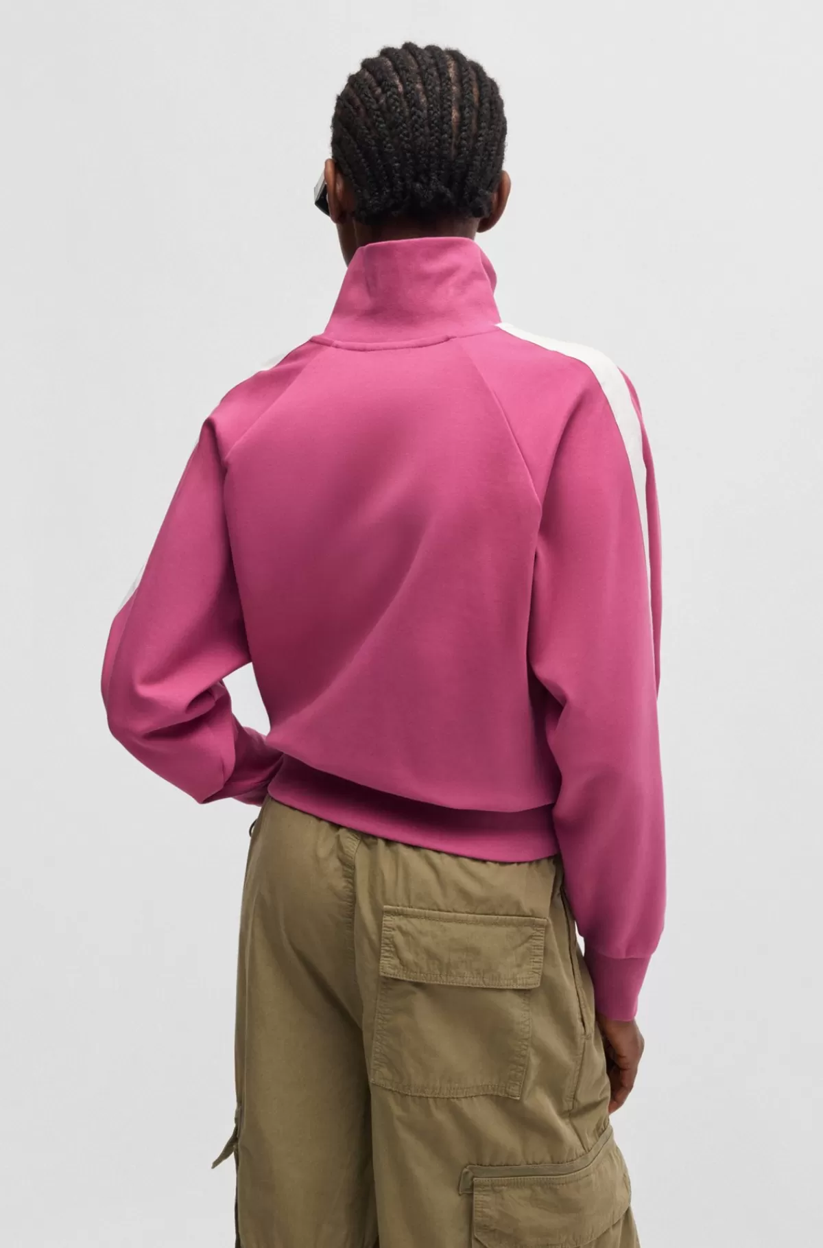 HUGO BOSS Sweatshirt I Bomuld Med Stræk, Lynlås Og Logobadge Pink Clearance