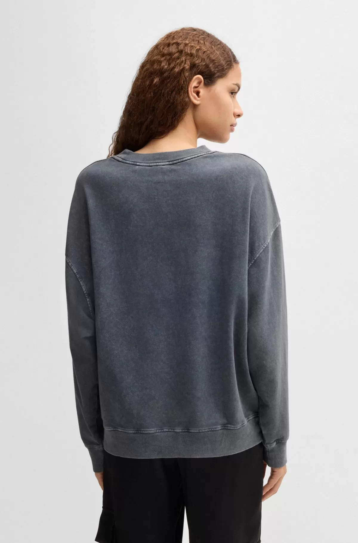 HUGO BOSS Sweatshirt I Bomuld Med Stræk Og Logodetaljer Mørkegrå Store