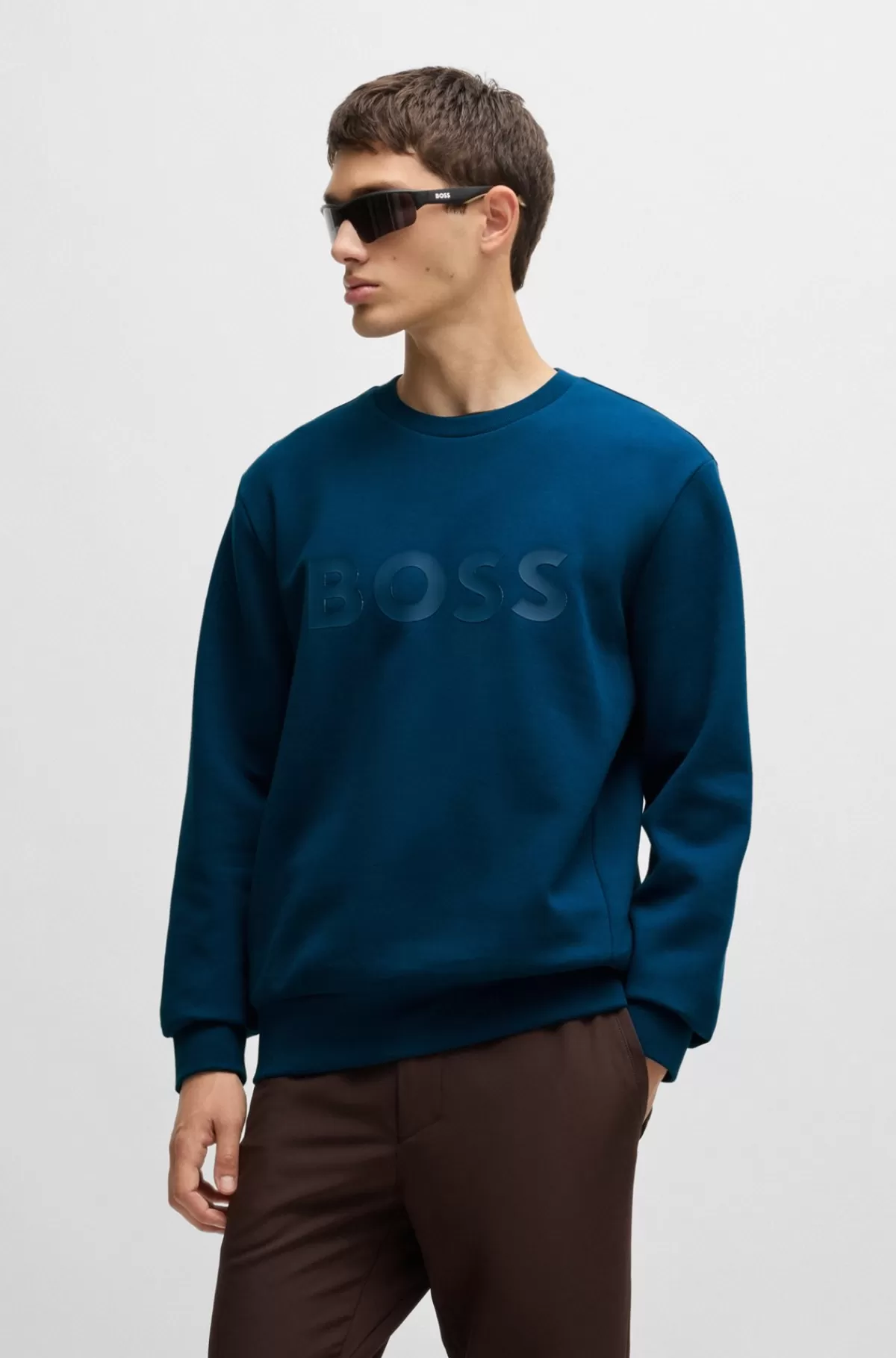 HUGO BOSS Sweatshirt I Bomuld Med Stræk Og Sandwichlogo Mørkeblå Shop