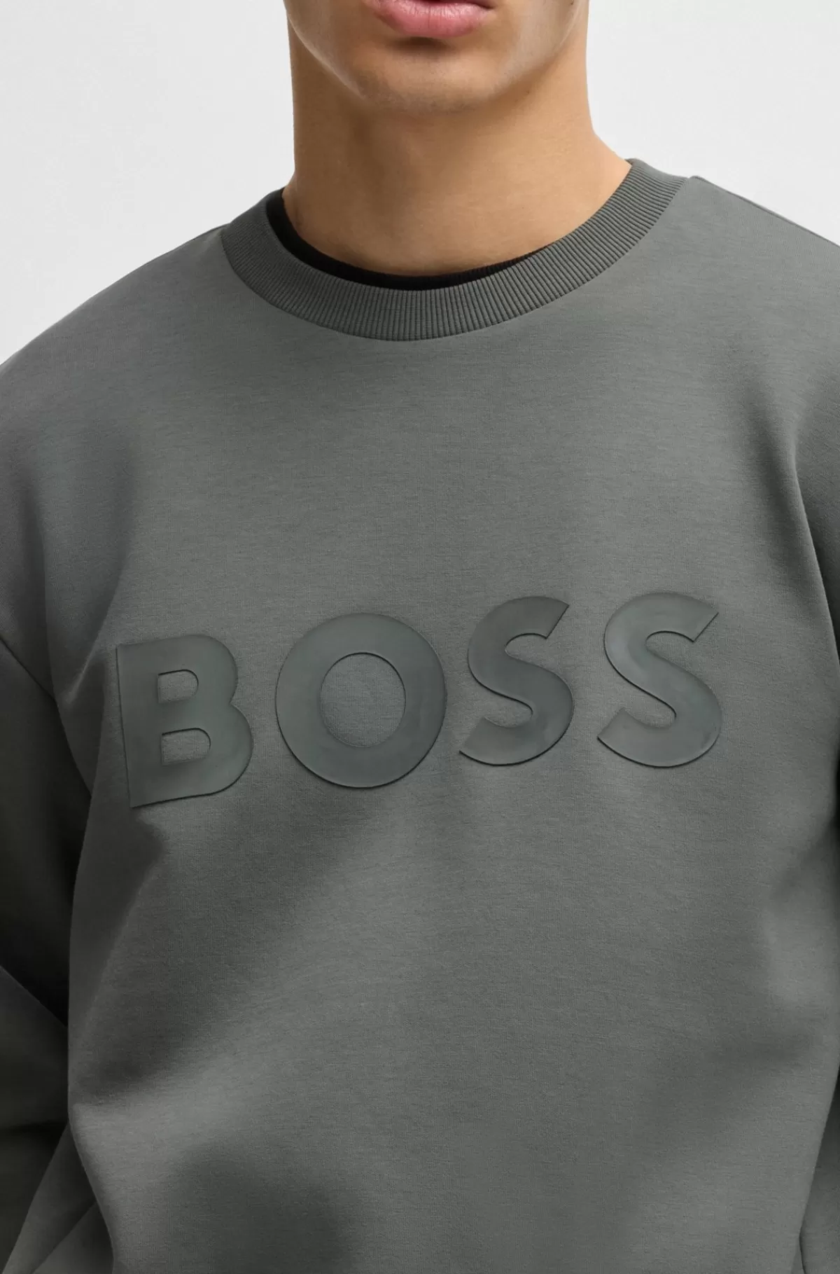 HUGO BOSS Sweatshirt I Bomuld Med Stræk Og Sandwichlogo Grå Clearance