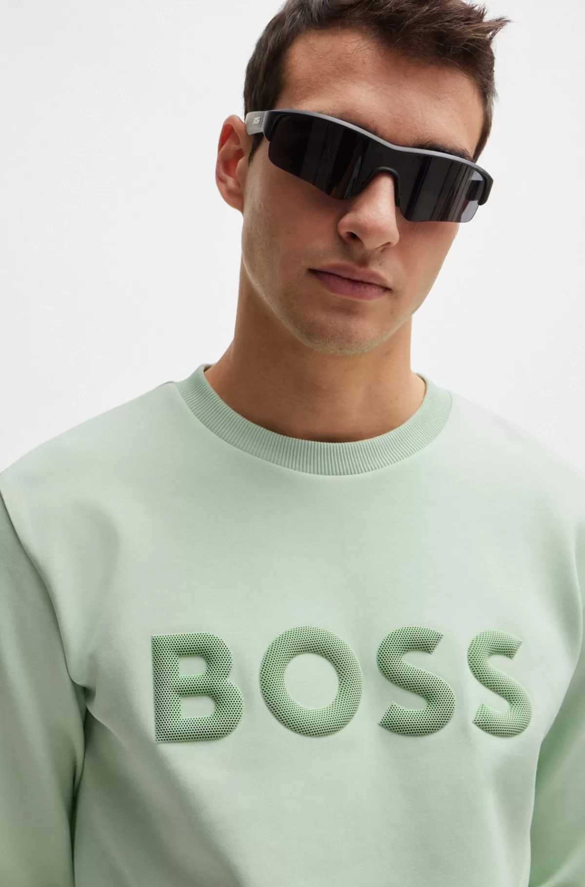 HUGO BOSS Sweatshirt I Bomuldsblanding Med 3D-formet Logo Lysegrøn Best Sale