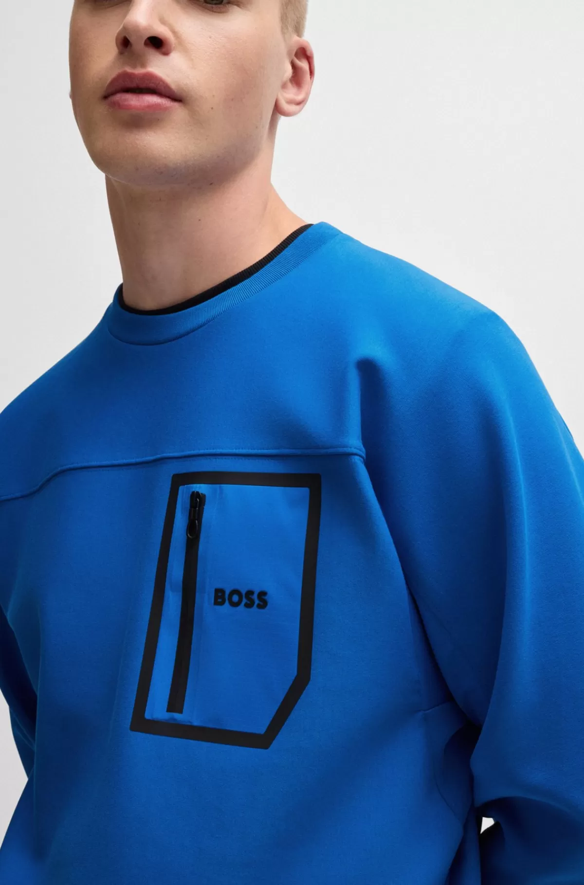 HUGO BOSS Sweatshirt I Bomuldsblanding Med Dekorativt Reflekterende Print Blå Best