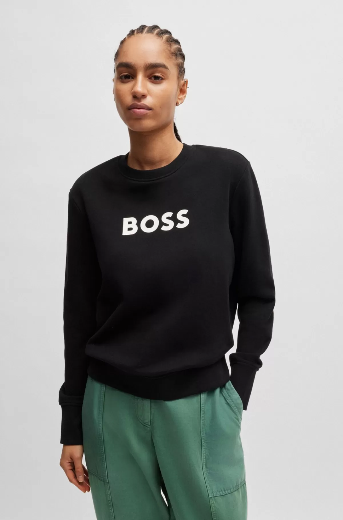 HUGO BOSS Sweatshirt I Bomuldsfrotté Med Logo I Kontrastfarve Sort Best Sale