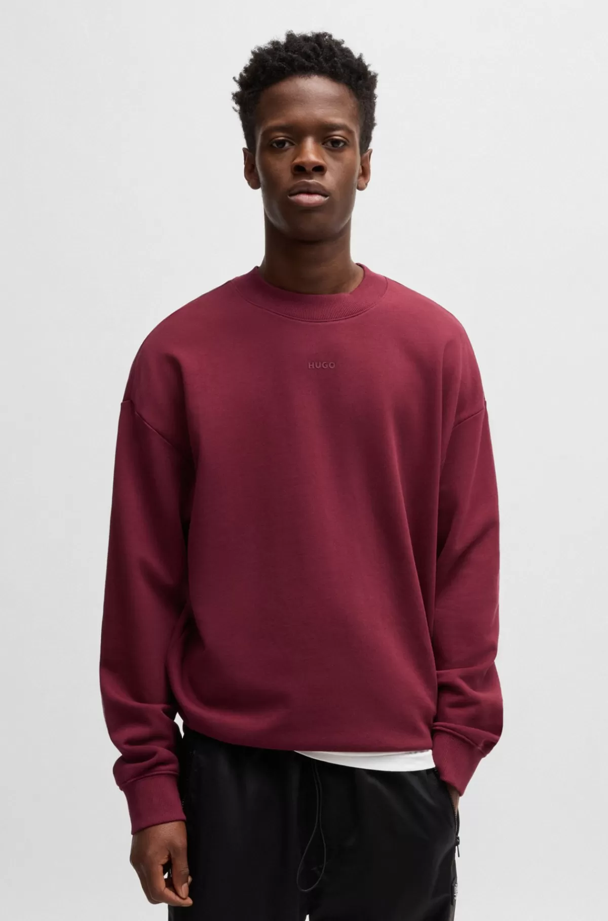 HUGO BOSS Sweatshirt I Bomuldsfrotté Med Logoprint Mørkerød Store