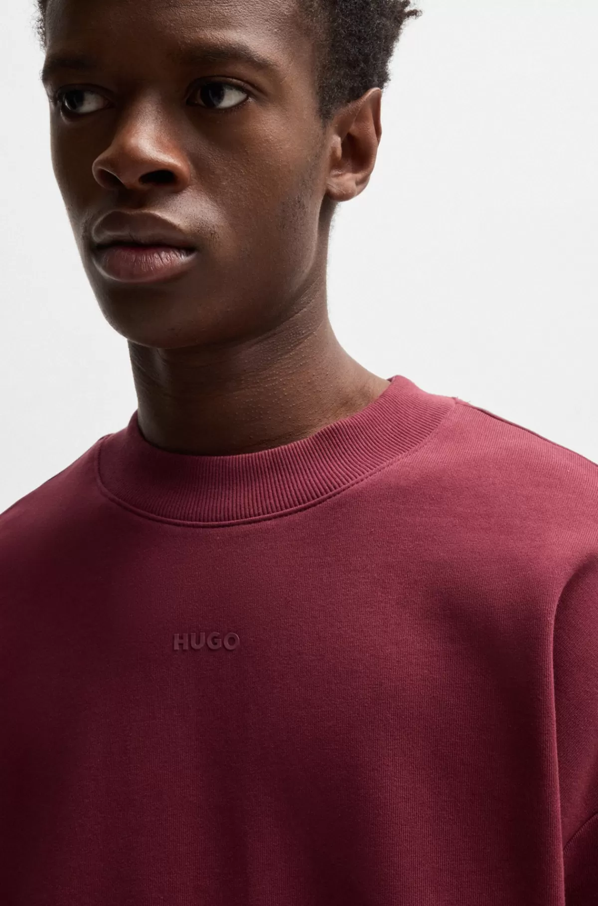 HUGO BOSS Sweatshirt I Bomuldsfrotté Med Logoprint Mørkerød Store