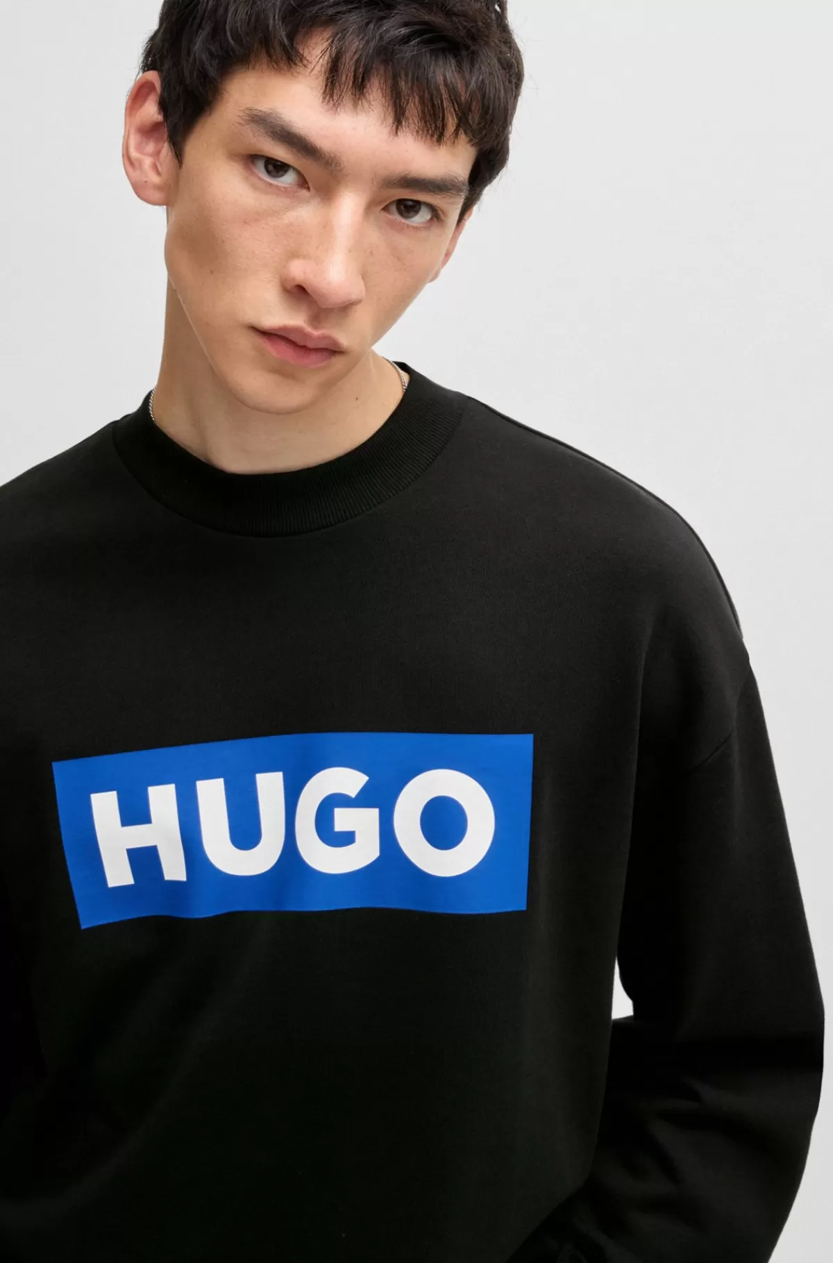 HUGO BOSS Sweatshirt I Bomuldsfrotté Med Logoprint Sort New
