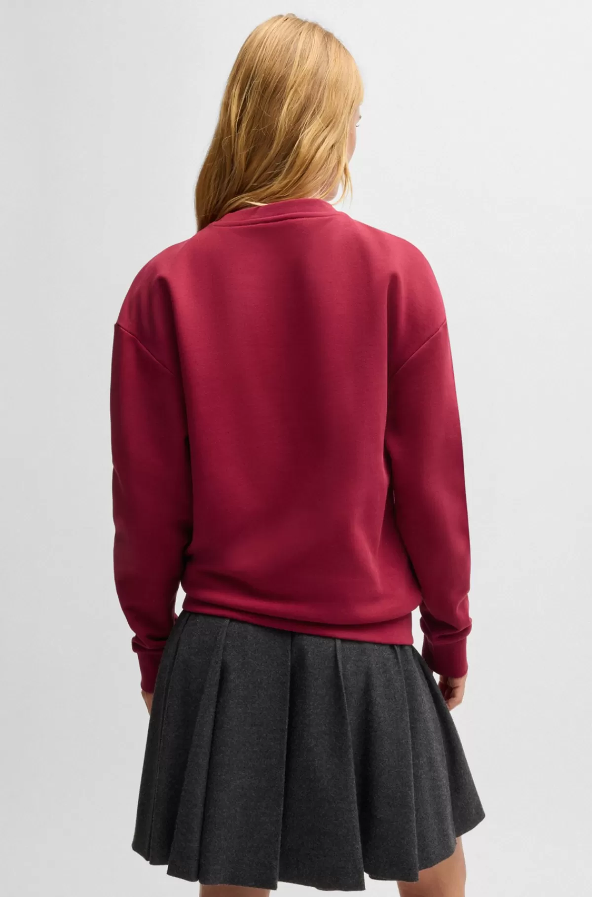 HUGO BOSS Sweatshirt I Bomuldsfrotté Med Velourprint Og Rhinsten Mørkerød Cheap