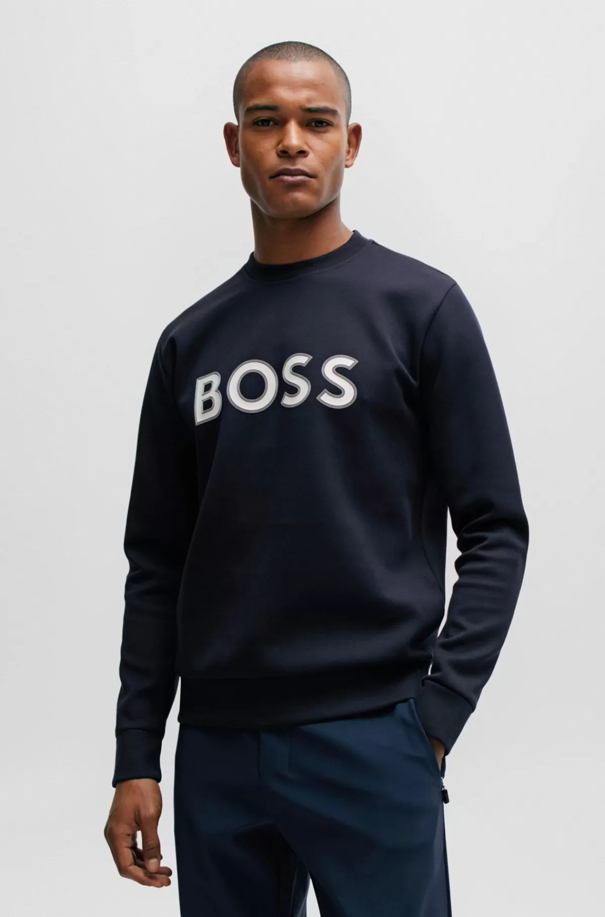 HUGO BOSS Sweatshirt I En Bomuldsblanding Med HD-logoprint Mørkeblå Fashion