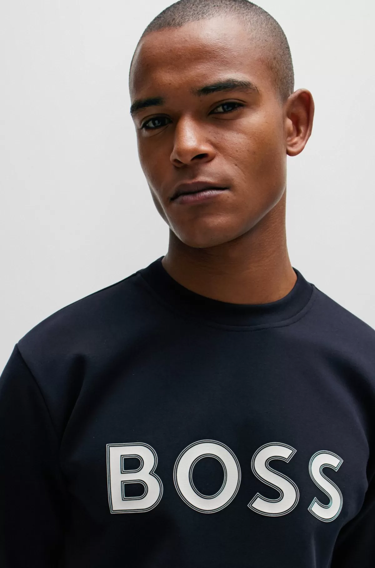 HUGO BOSS Sweatshirt I En Bomuldsblanding Med HD-logoprint Mørkeblå Fashion