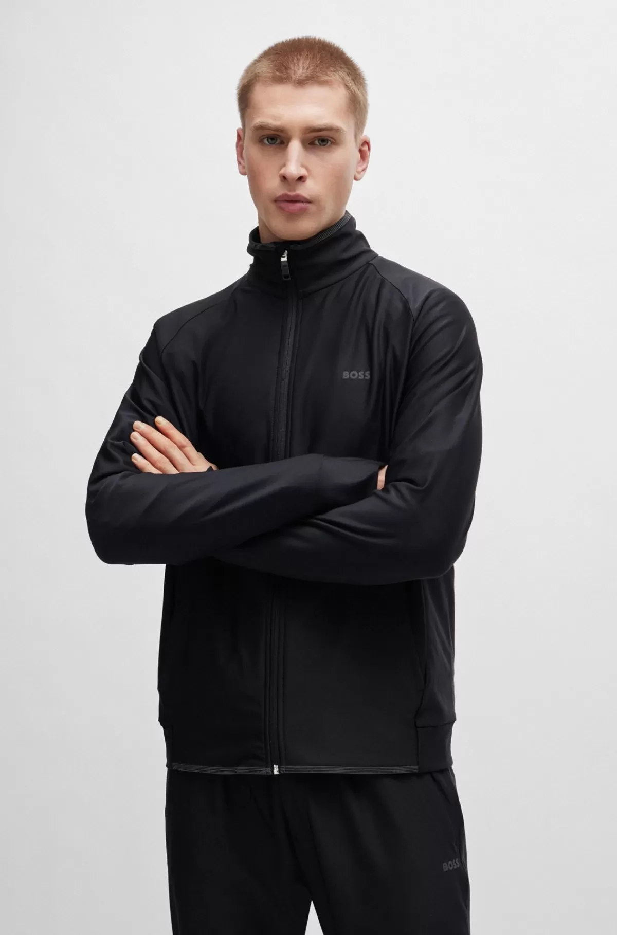 HUGO BOSS Sweatshirt Med Lynlås Og Dekorativt, Reflekterende Logo Sort Sale