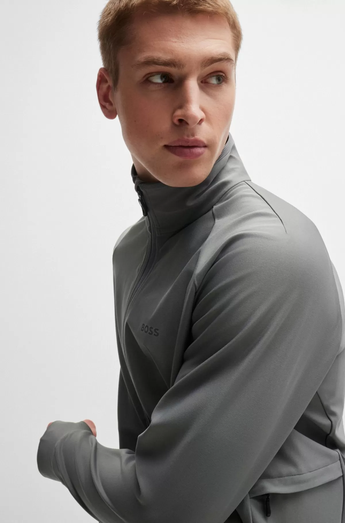 HUGO BOSS Sweatshirt Med Lynlås Og Dekorativt, Reflekterende Logo Grå Flash Sale