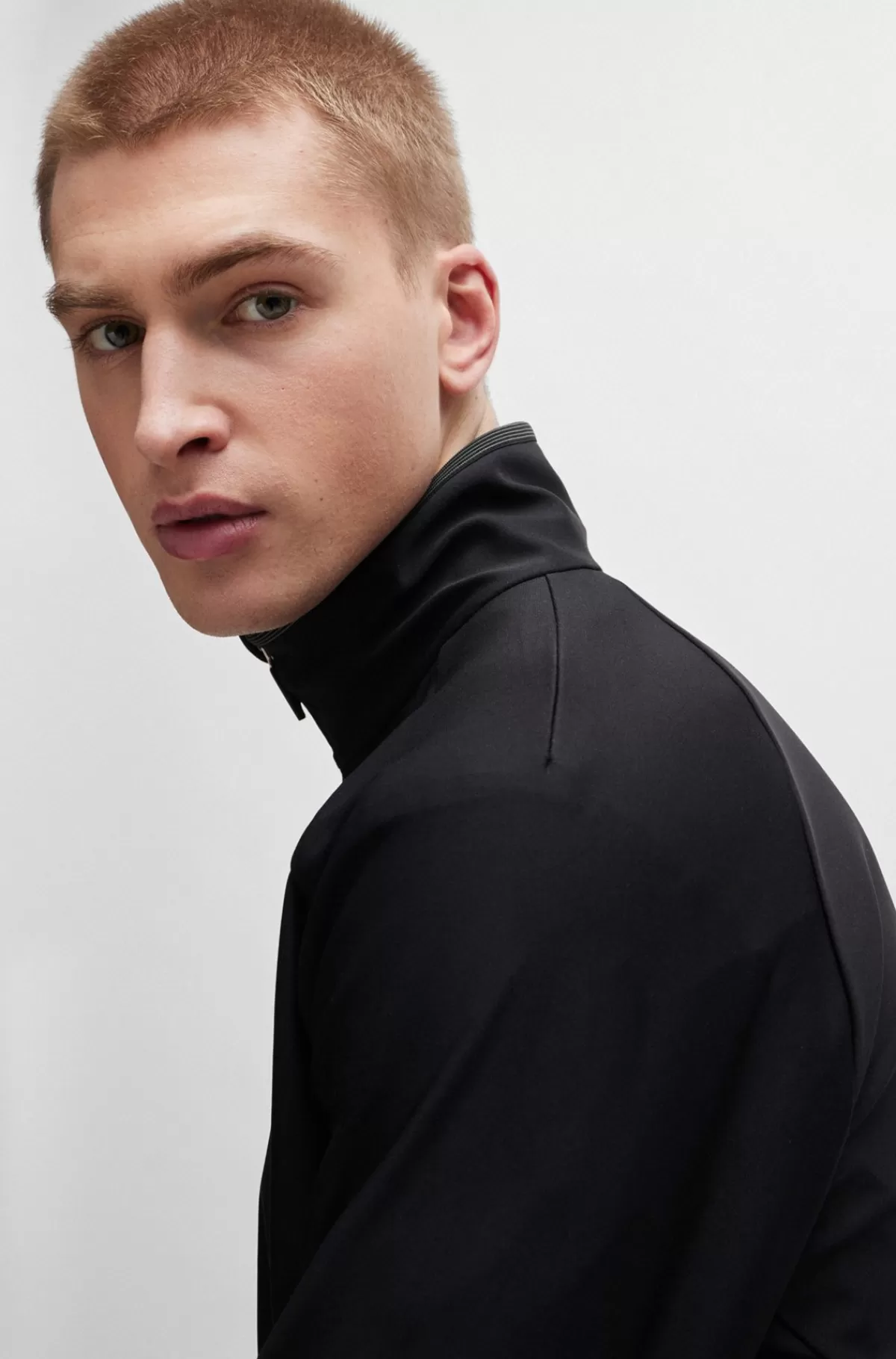 HUGO BOSS Sweatshirt Med Lynlås Og Dekorativt, Reflekterende Logo Sort Sale