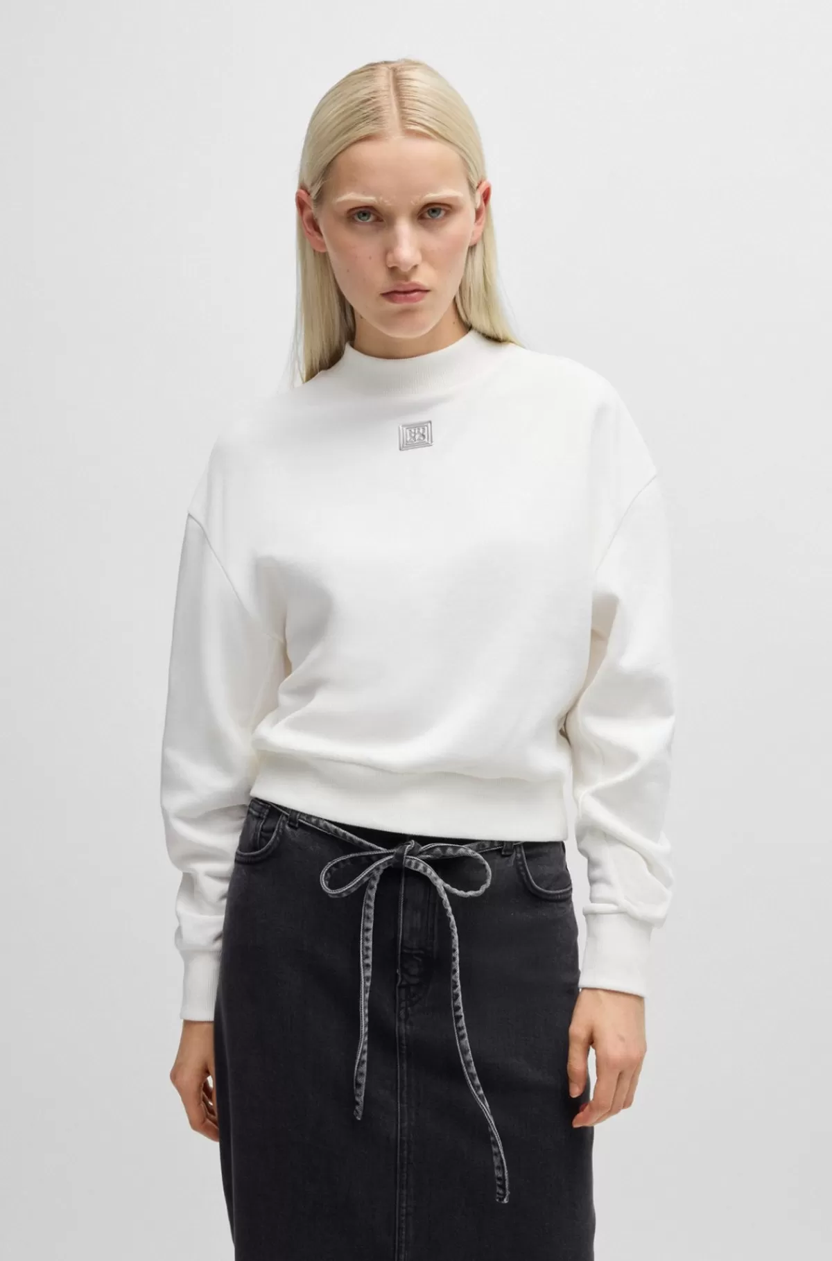 HUGO BOSS Sweatshirt Med Relaxed Fit I Bomuld Med Stablet Logo Hvid Discount