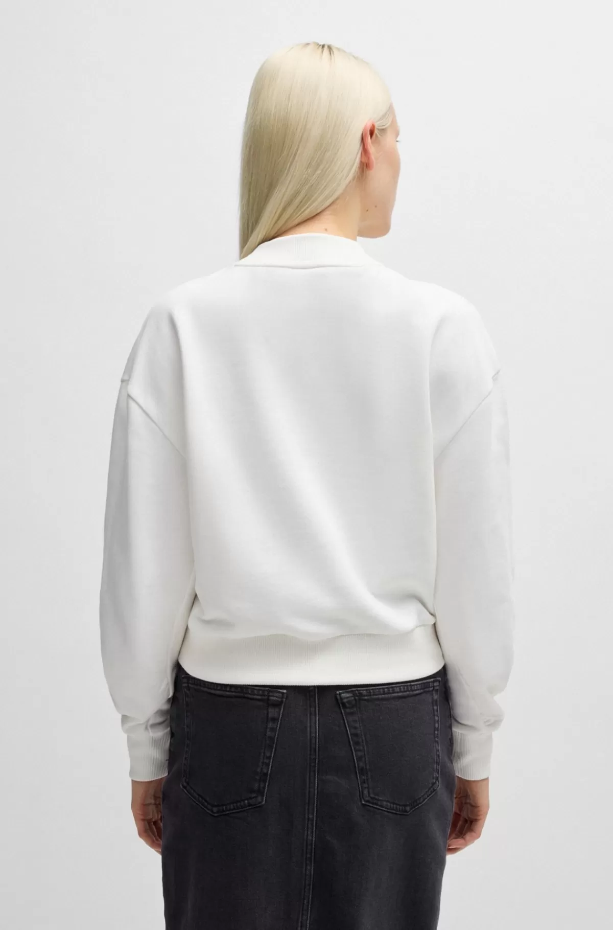 HUGO BOSS Sweatshirt Med Relaxed Fit I Bomuld Med Stablet Logo Hvid Discount