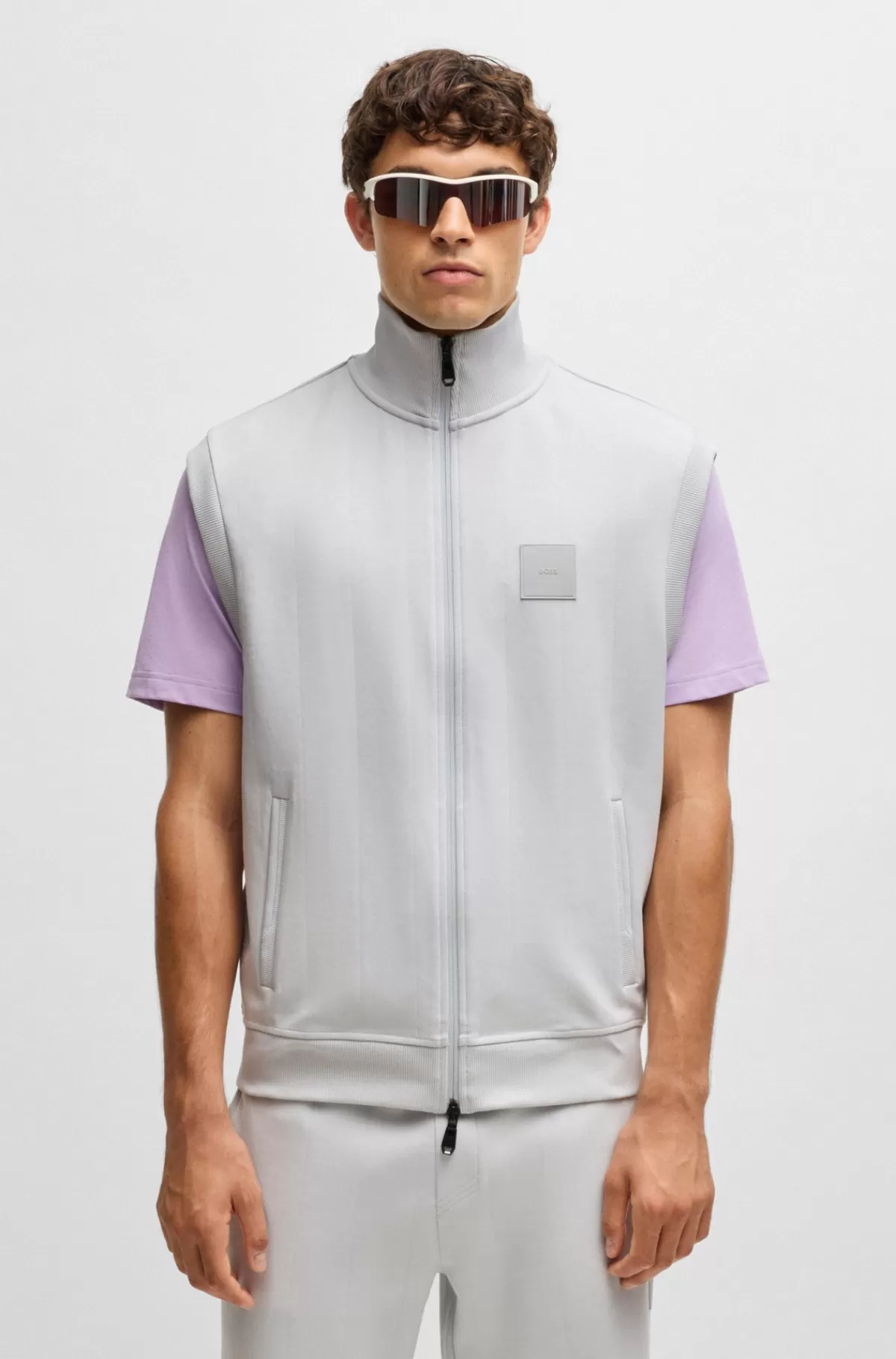 HUGO BOSS Sweatshirt Uden ærmer Med Lynlås I Bomuldsblanding Lysegrå Fashion