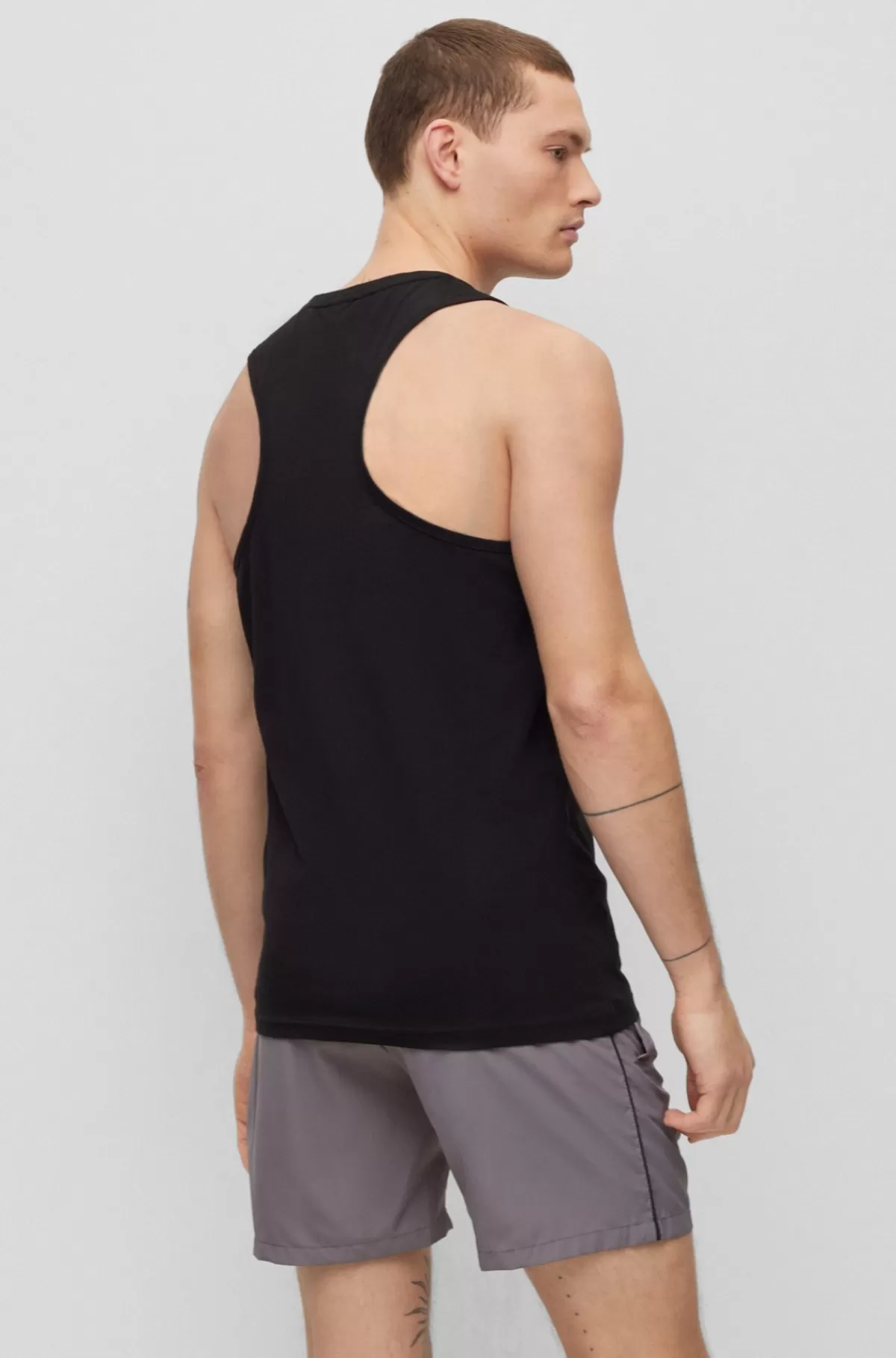 HUGO BOSS Tanktop I Bomuldsjersey Med Omridslogo Sort Clearance