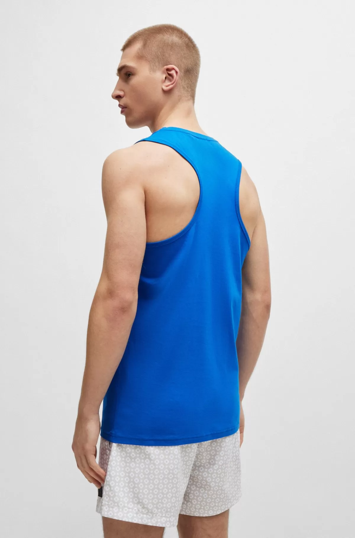 HUGO BOSS Tanktop I Bomuldsjersey Med Omridslogo Blå Fashion