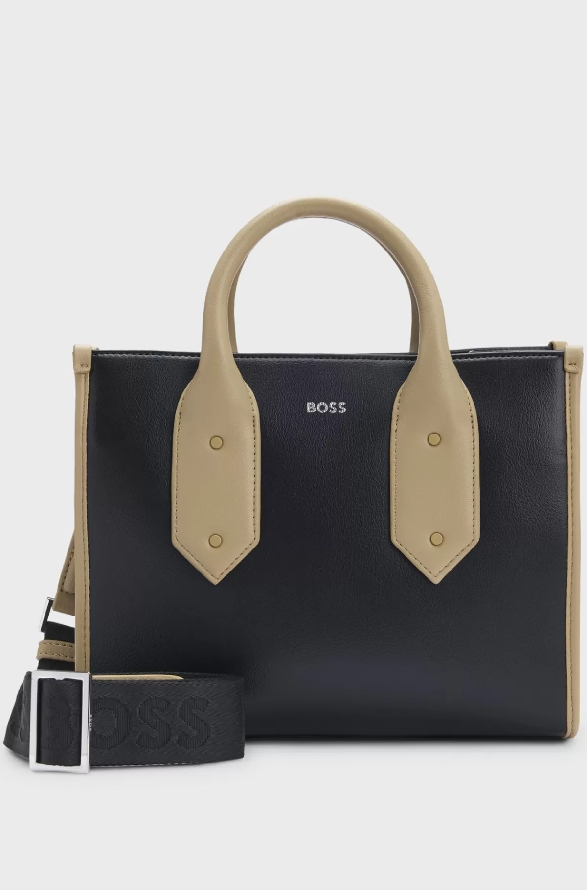 HUGO BOSS Tofarvet Tote Bag I Imiteret Læder Med Signaturdetaljer Sort Best Sale