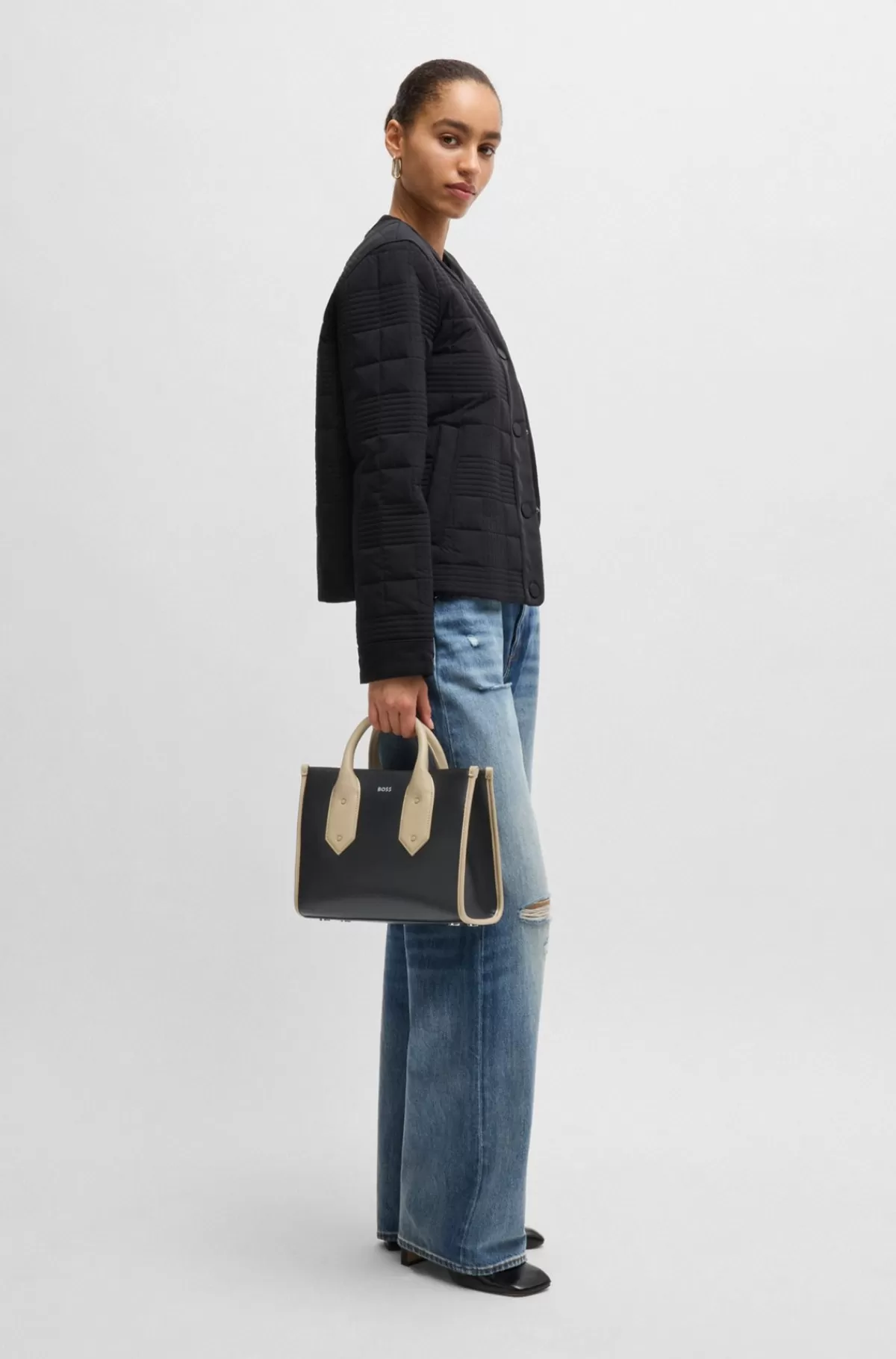HUGO BOSS Tofarvet Tote Bag I Imiteret Læder Med Signaturdetaljer Sort Best Sale